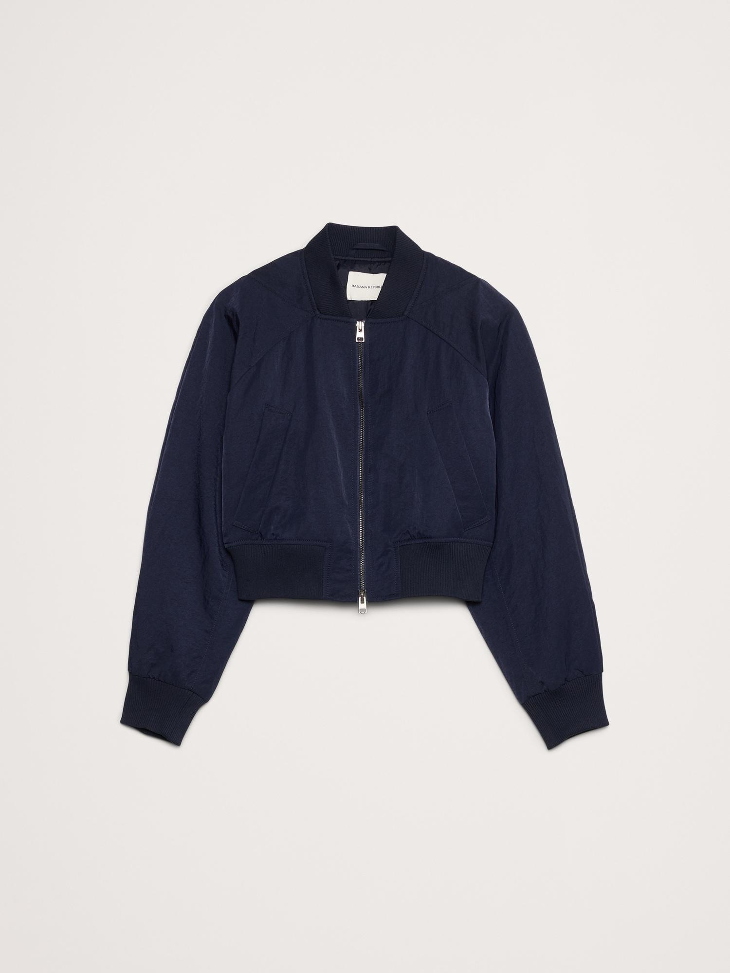 Water-Resistant Cropped Bomber Jacket Product Image
