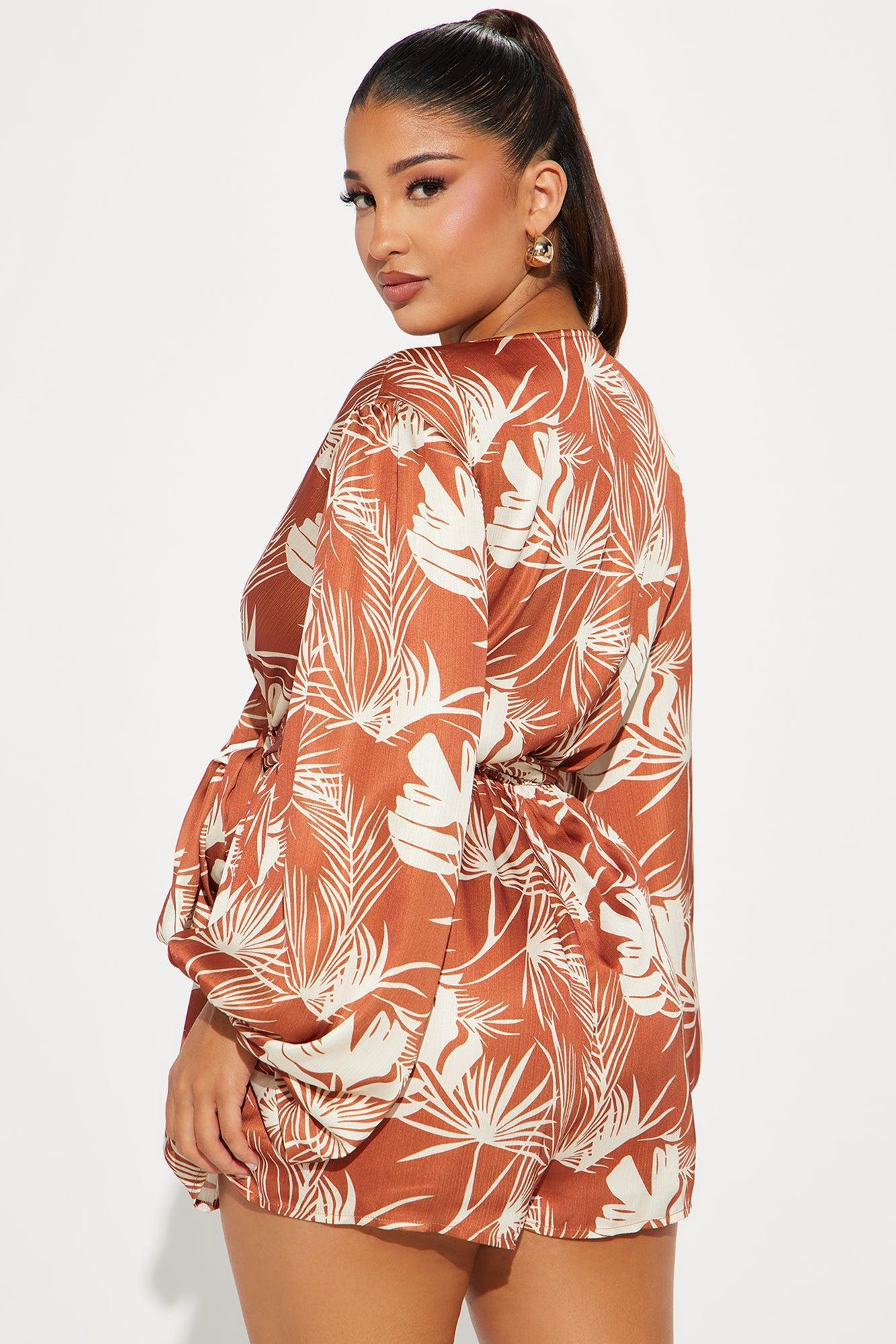 Vacay Desires Satin Romper - Rust/combo Product Image