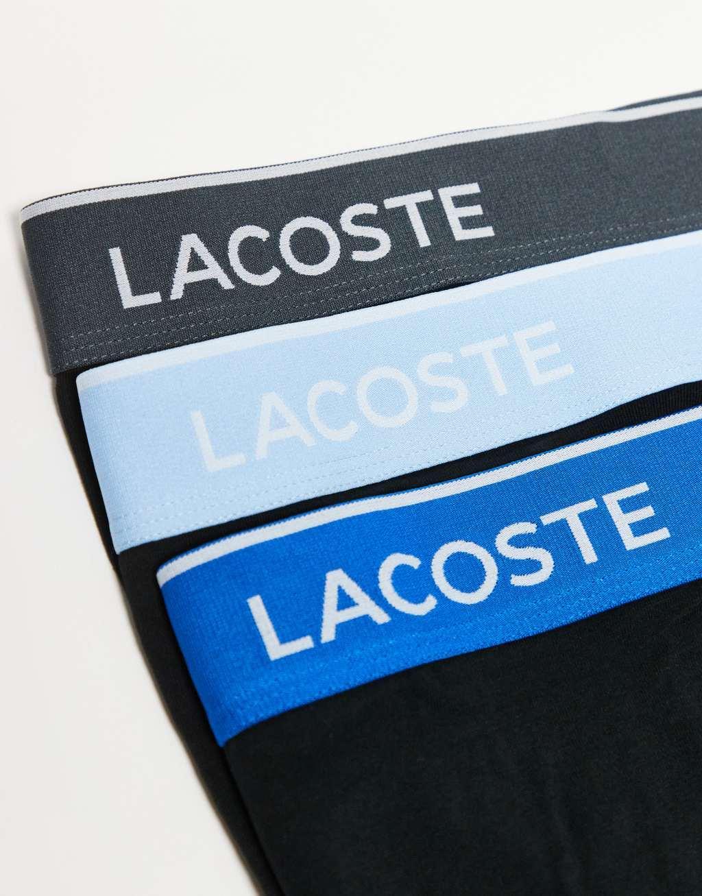 Lacoste pack of 3 contrast waistband boxer briefs in black  Product Image