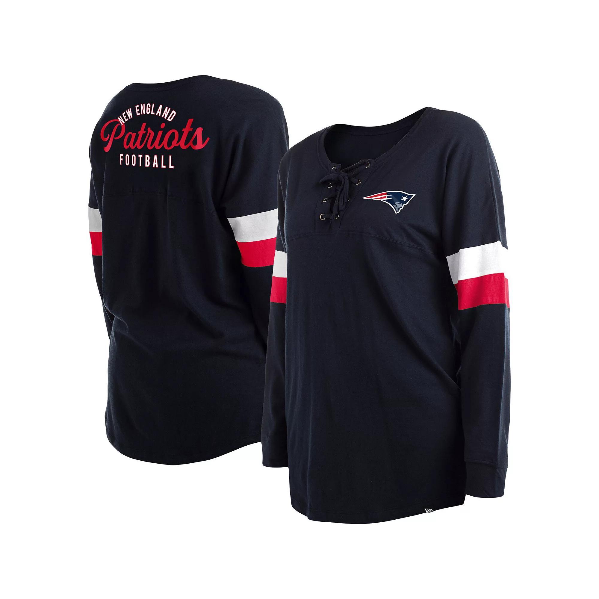 Women's New Era Navy New England Patriots Plus Size Athletic Varsity Lace-Up V-Neck Long Sleeve T-Shirt, Size: 3XL, Blue Product Image