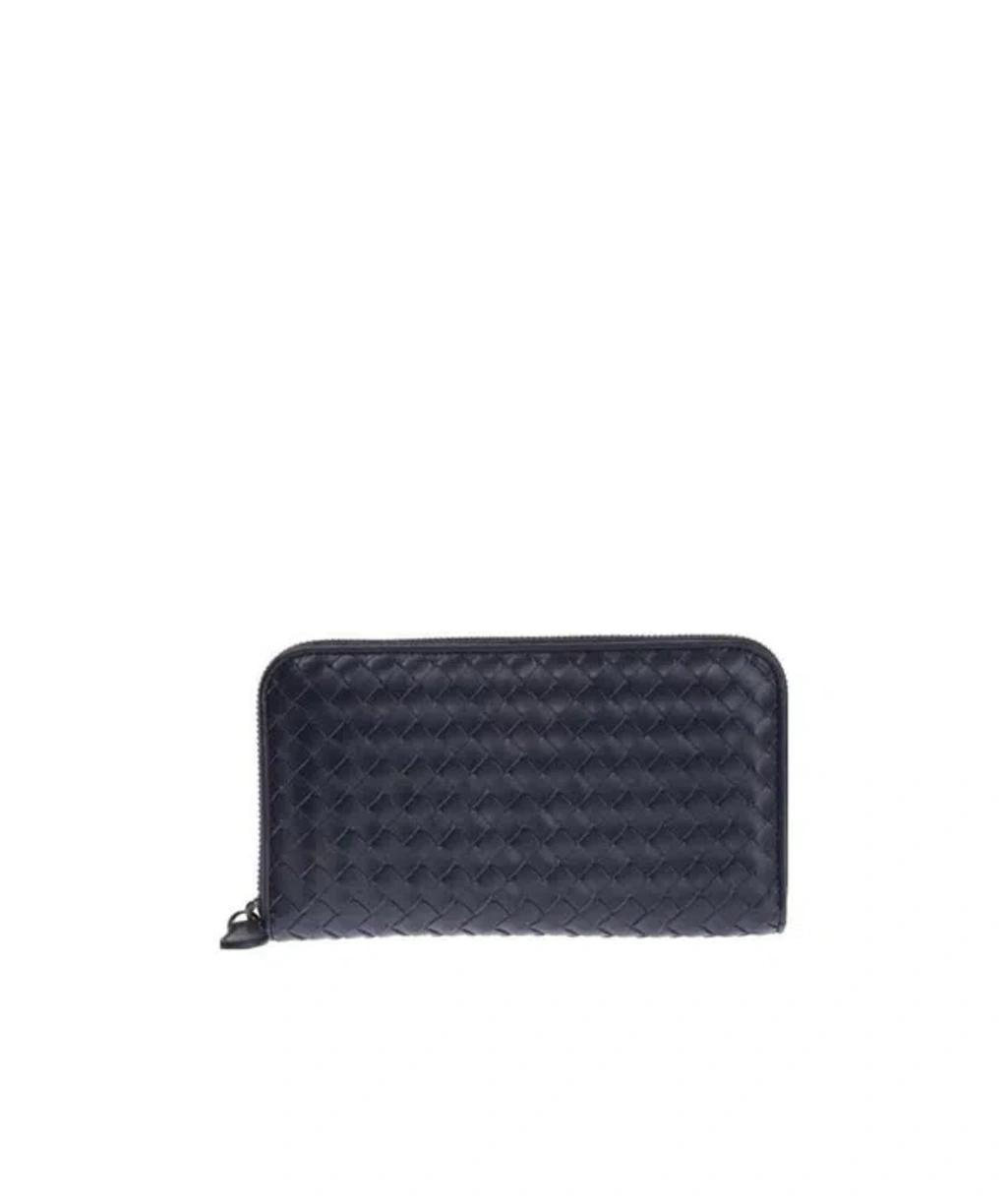 BOTTEGA VENETA Dark Blue Zipper Wallet In Black Product Image