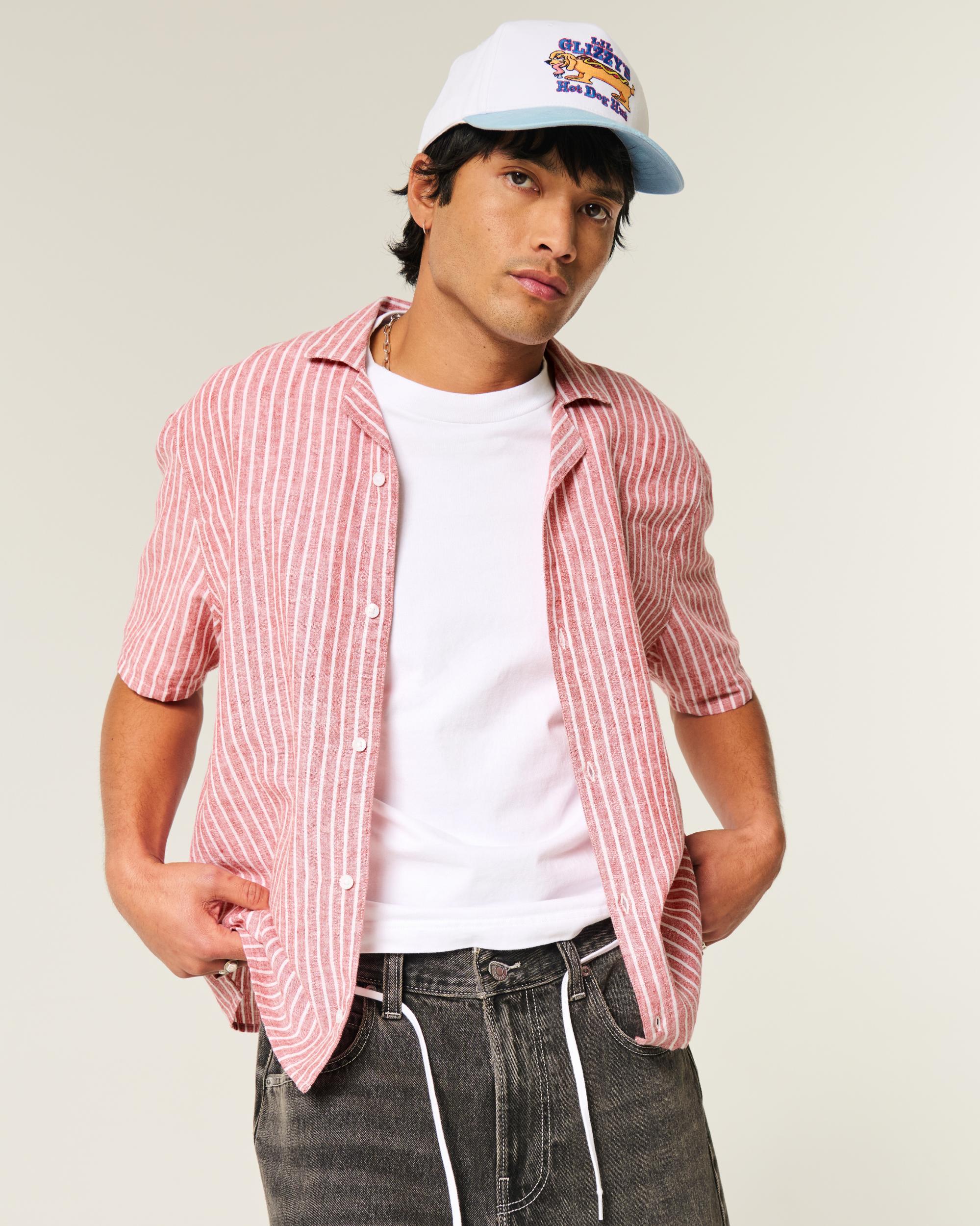 Boxy Short-Sleeve Linen-Blend Shirt Product Image