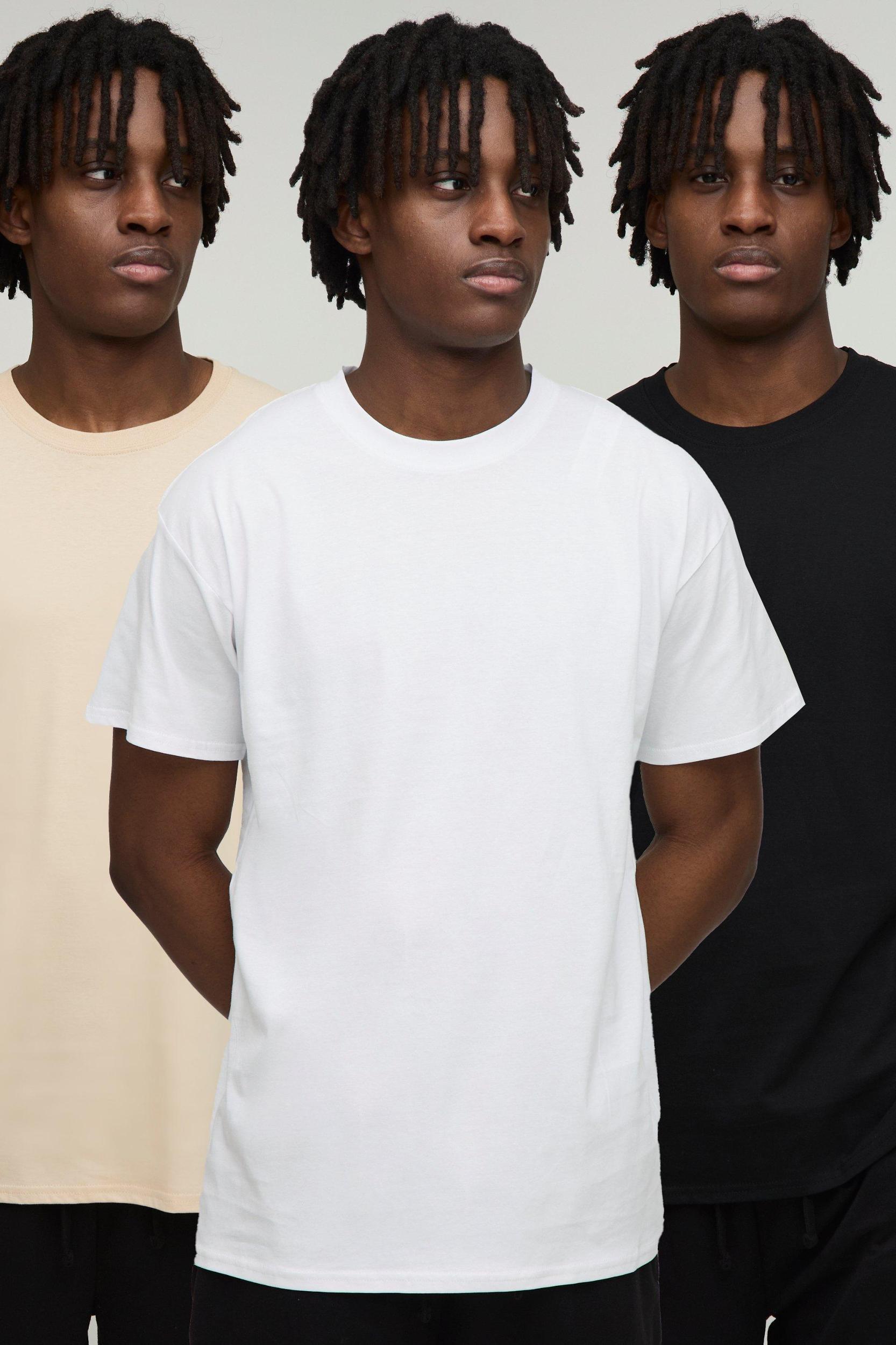 3 Pack Basic Regular Fit Crew Neck T-Shirts | boohooMAN USA Product Image
