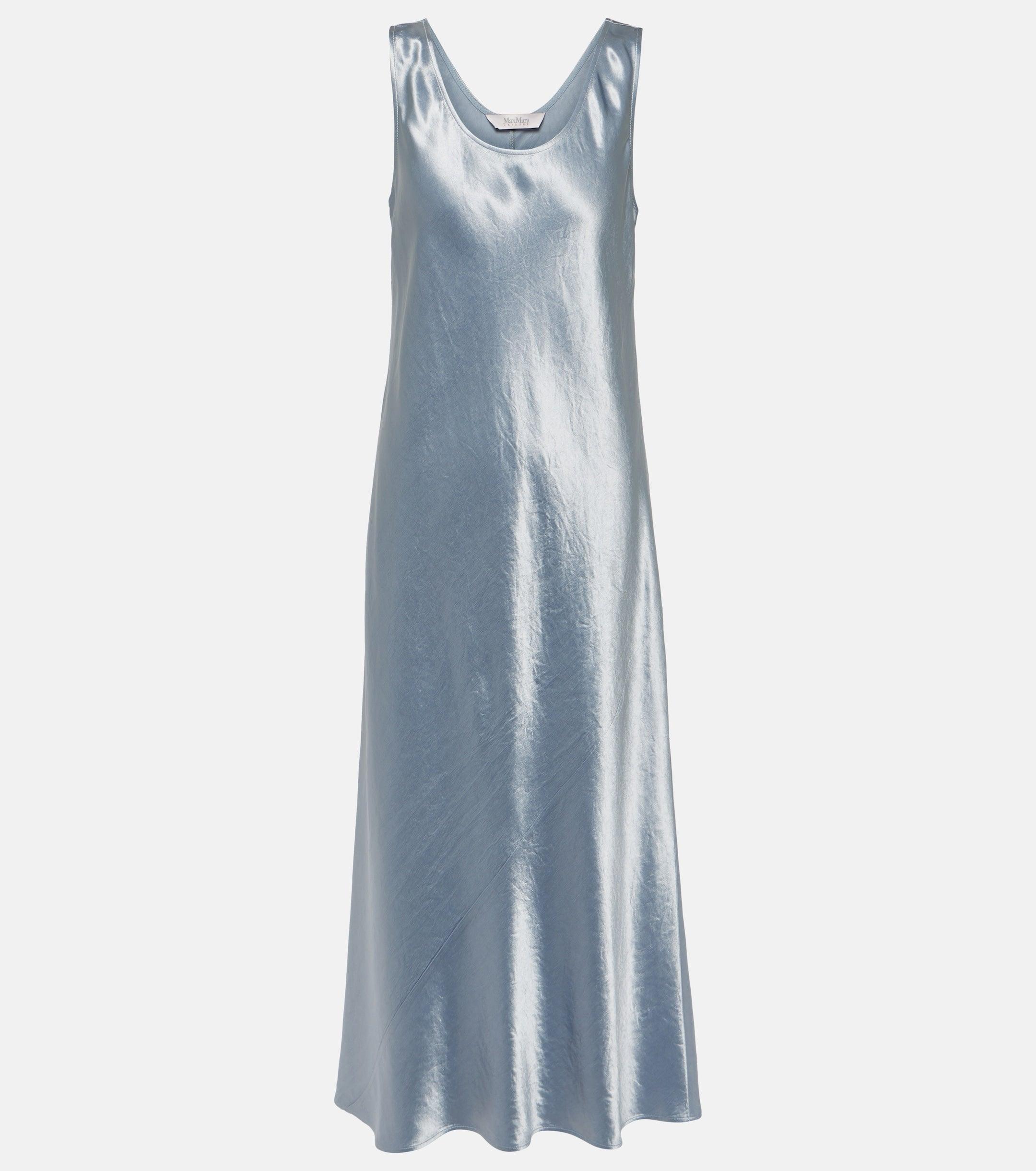 Max Mara Talete Long Technical Satin Dress In Blue Product Image