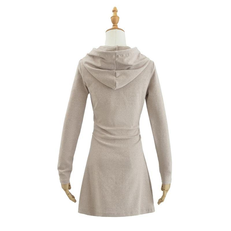 Long Sleeve Hooded Plain Henley A-Line Mini Dress Product Image