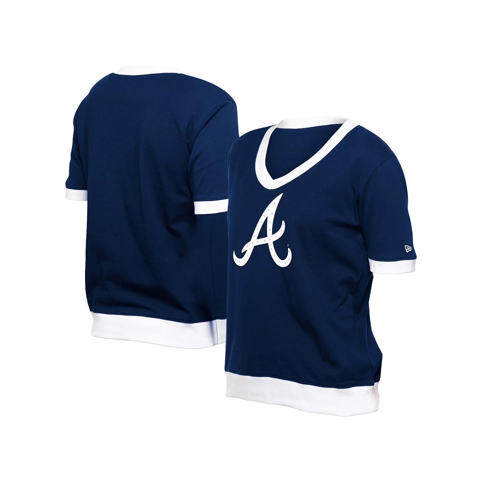 Women's New Era  Navy Milwaukee Brewers Game Day Rhinestone V-Neck T-Shirt, Size: Small, Blue Product Image