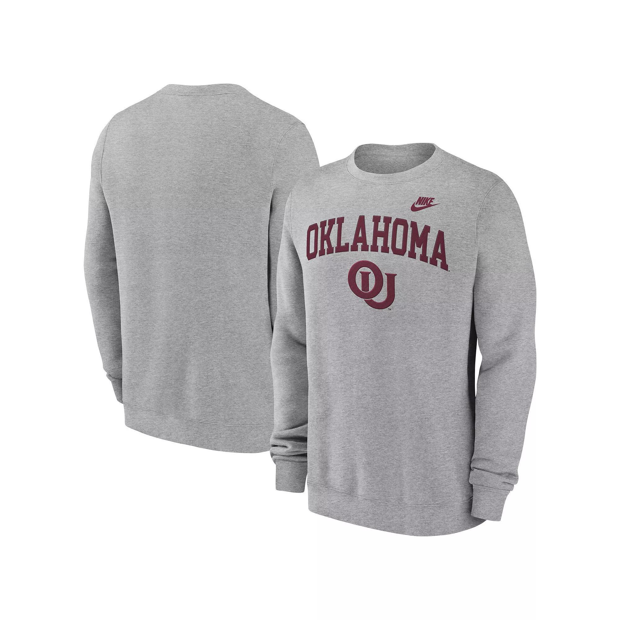 Men's Nike Heather Gray Oklahoma Sooners Legacy Classic Tackle Twill Embroidered Arch Over Logo Pullover Sweatshirt,  Product Image