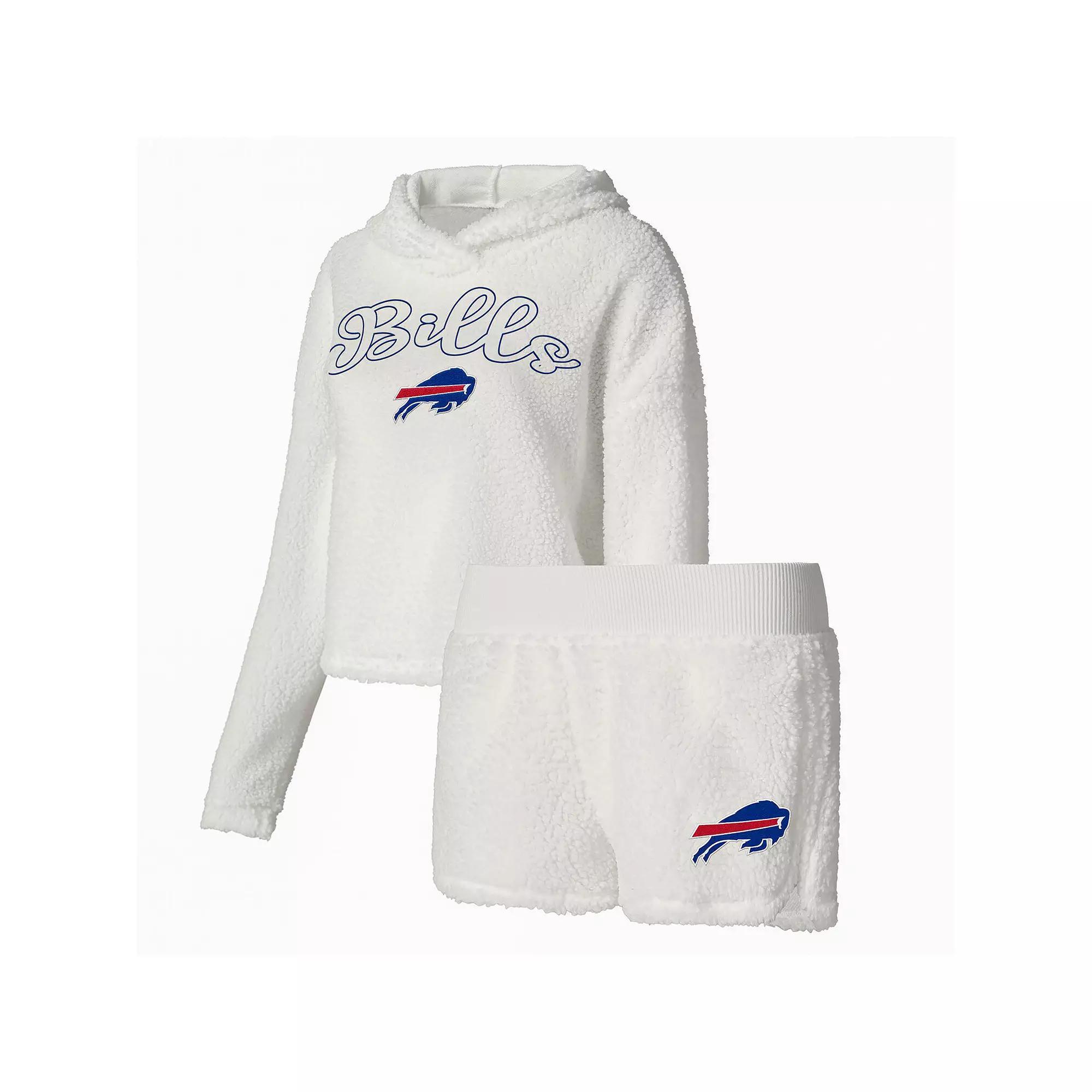 Women's Concepts Sport  White Buffalo Bills Fluffy Pullover Sweatshirt & Shorts Sleep Set, Size: Large Product Image