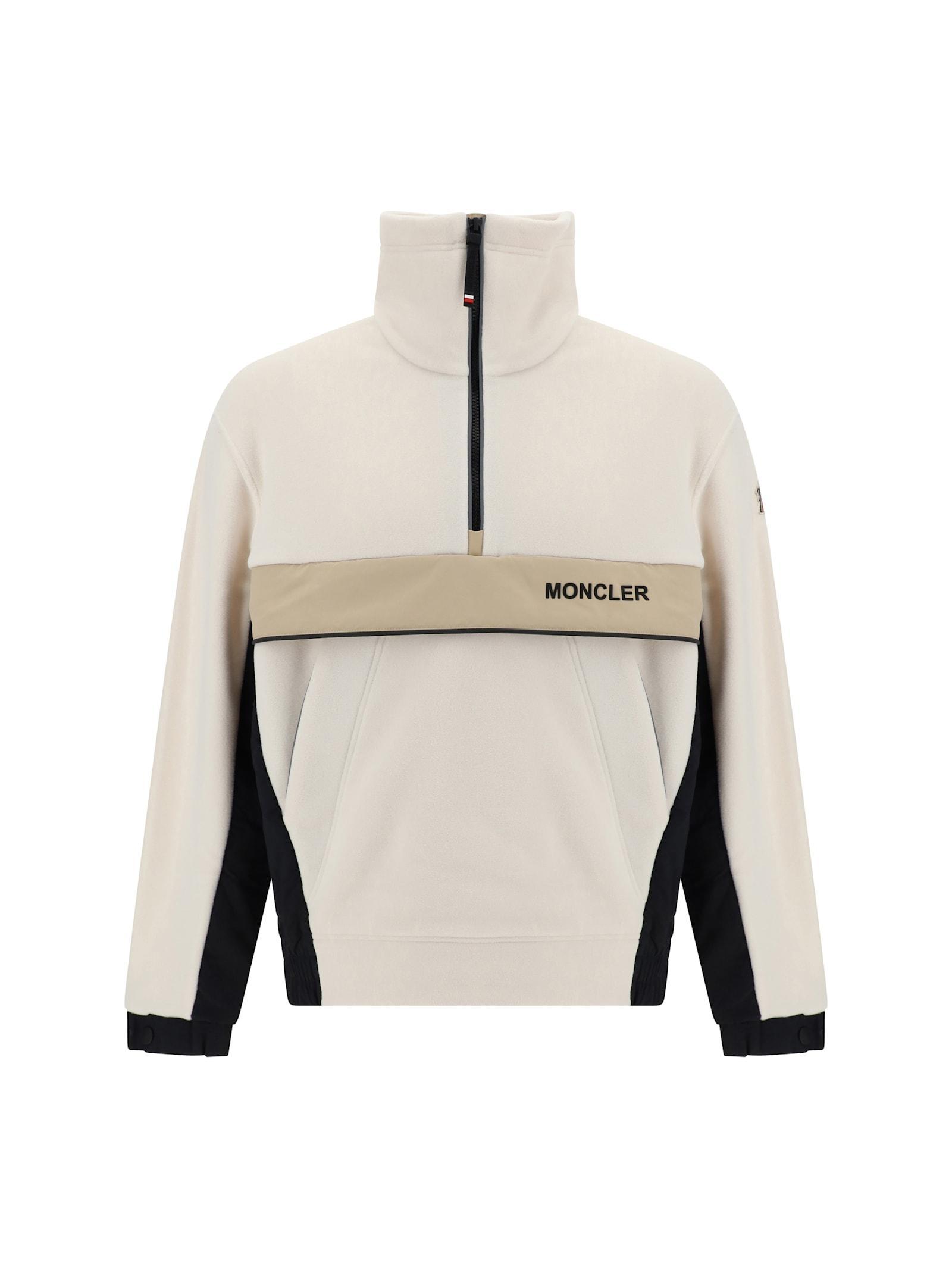 MONCLER Fleece Half Zip Turtle Neck Sweatshirt In Cream Product Image