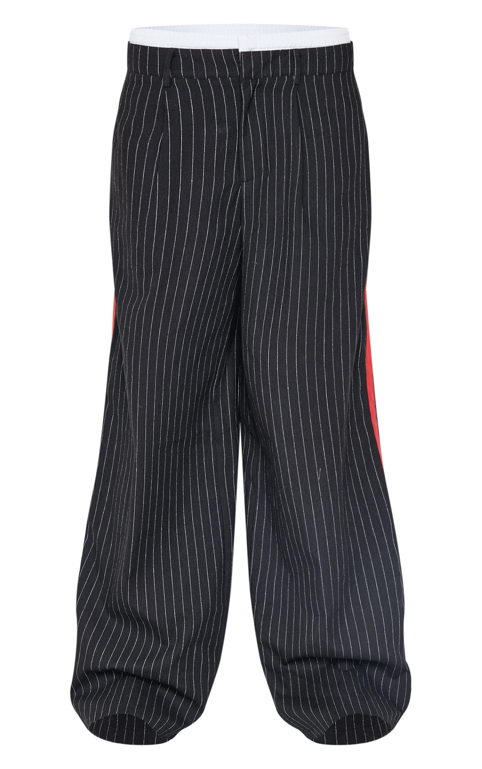 Black Tailored Woven Side Stripe Boxer Detail Straight Leg Pants Product Image