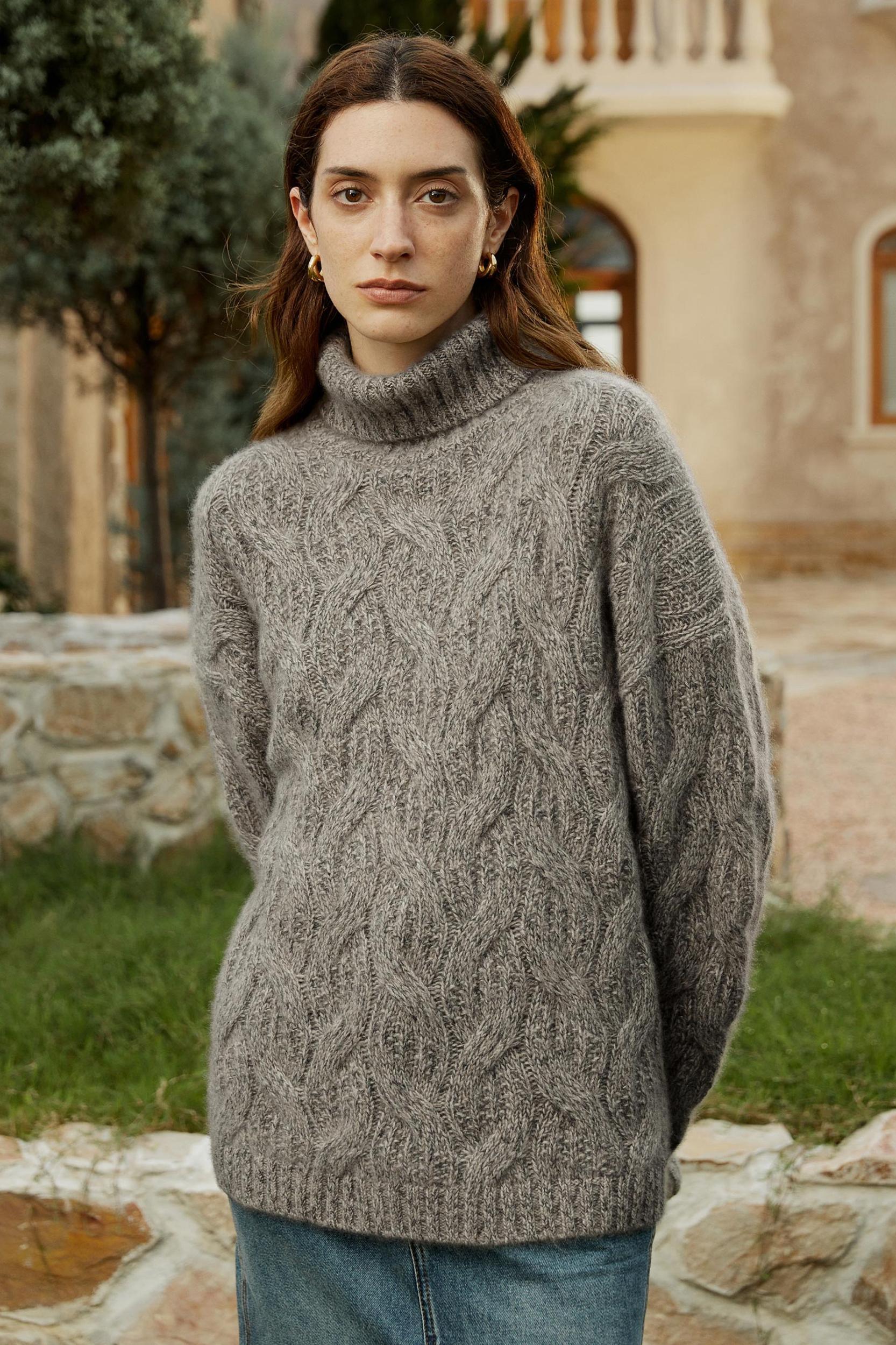 Cable-Knit Cashmere Turtleneck Sweater Product Image
