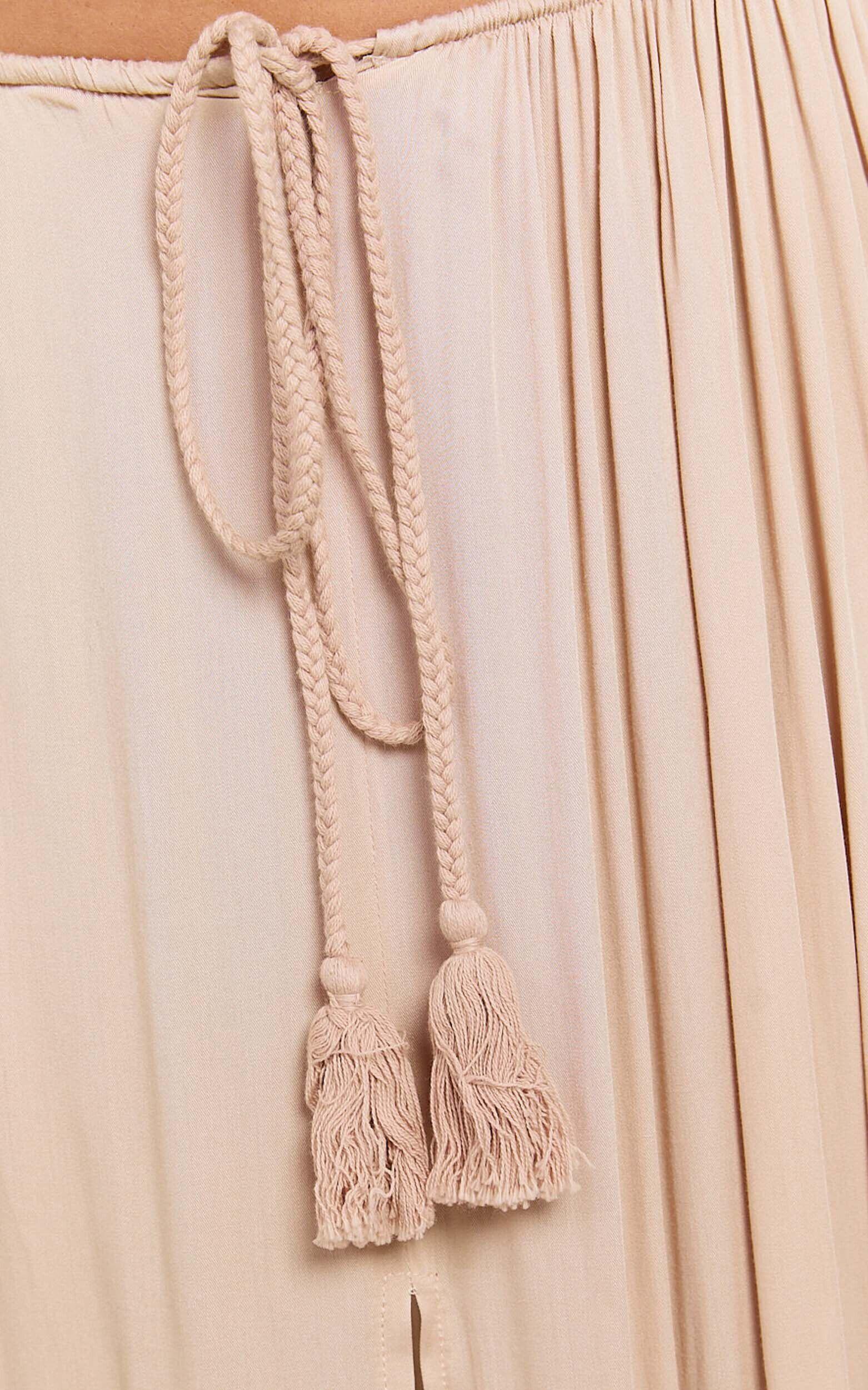 Under The Twilight Maxi Skirt - Thigh Split Skirt in Beige Product Image