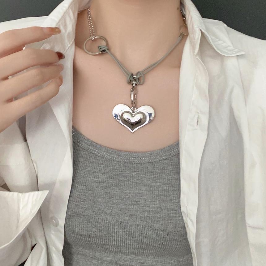 Heart Pendant Alloy Cord Necklace Product Image