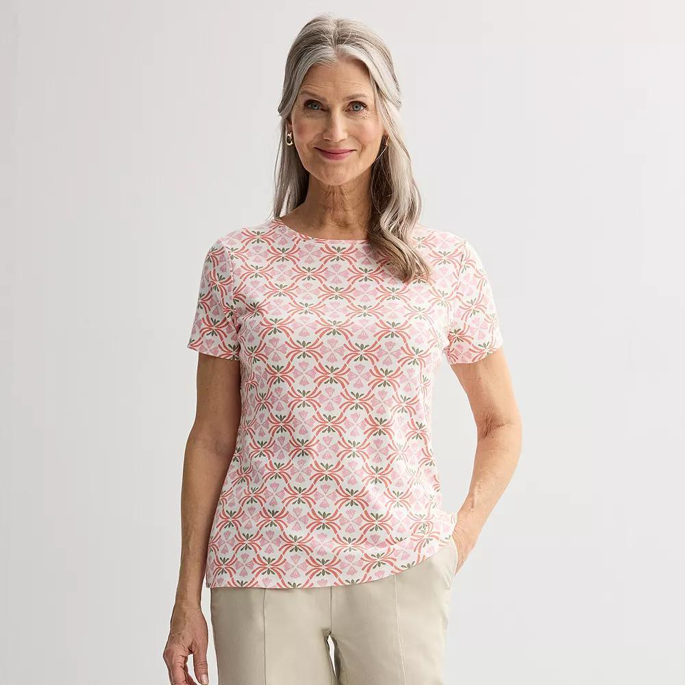 Women's Croft & Barrow® Essential Crewneck Tee, Size: XXL, Pink White Tile Product Image