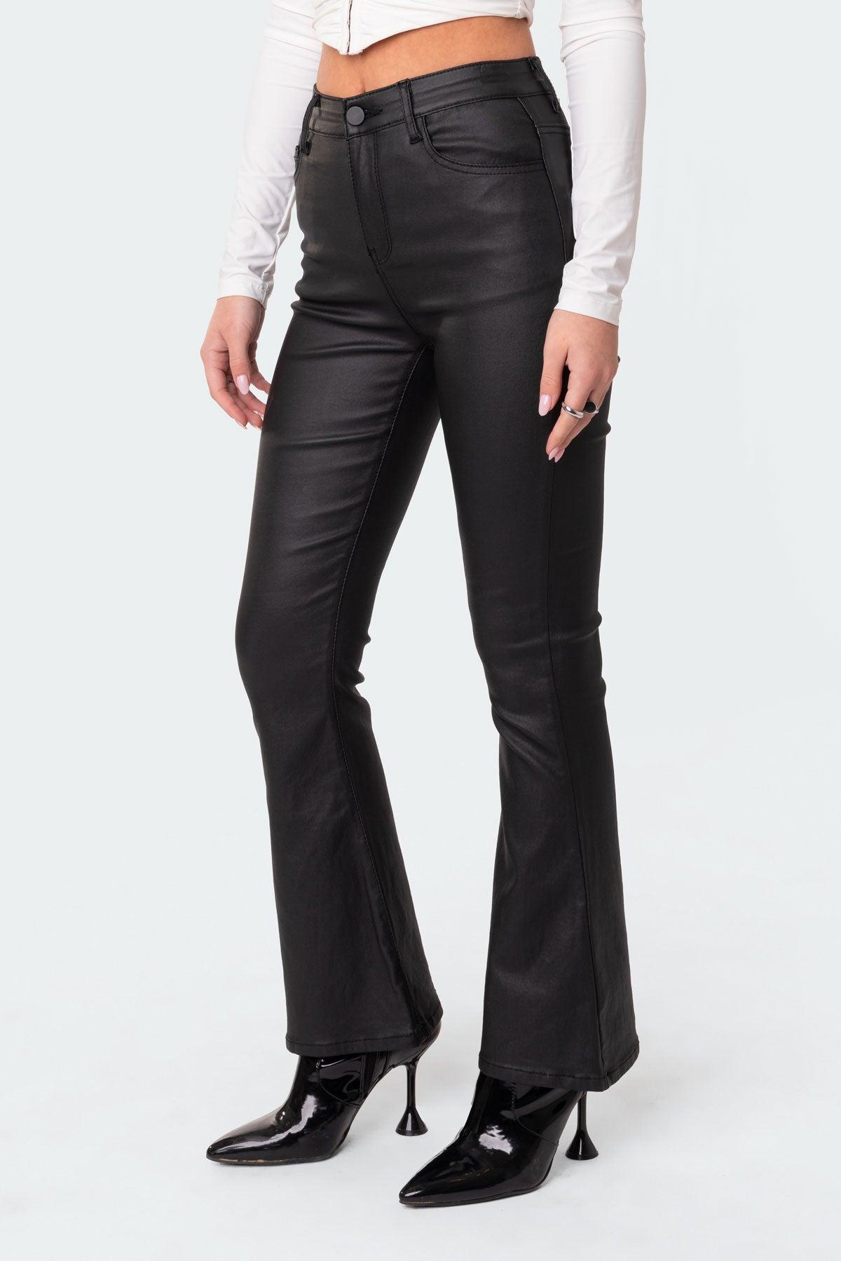 Petite Luna Faux Leather Flare Jeans Product Image