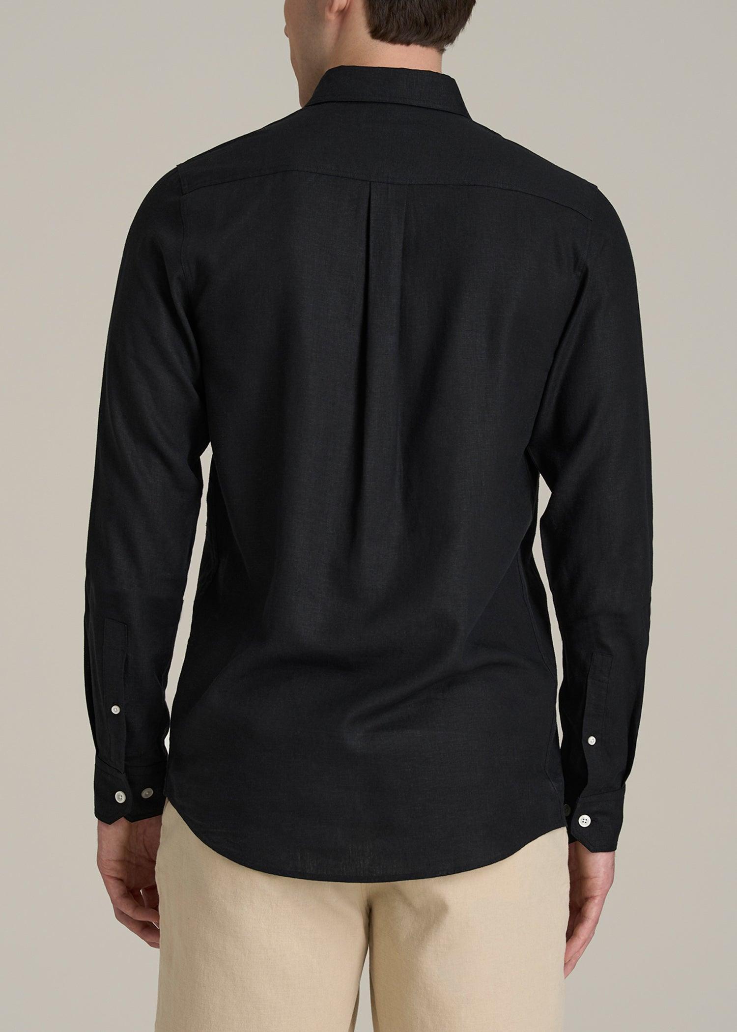 Linen Popover Shirt for Tall Men in Black Male Product Image