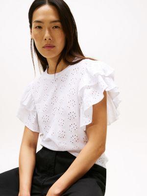 Embroidered Eyelet Ruffle-Sleeve Top Product Image