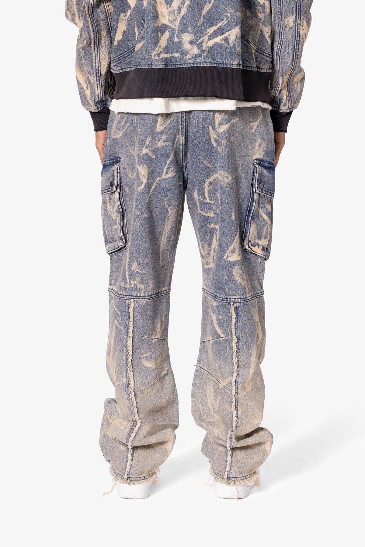 Ultra Baggy Rippled Denim Cargo Pants - Blue Product Image