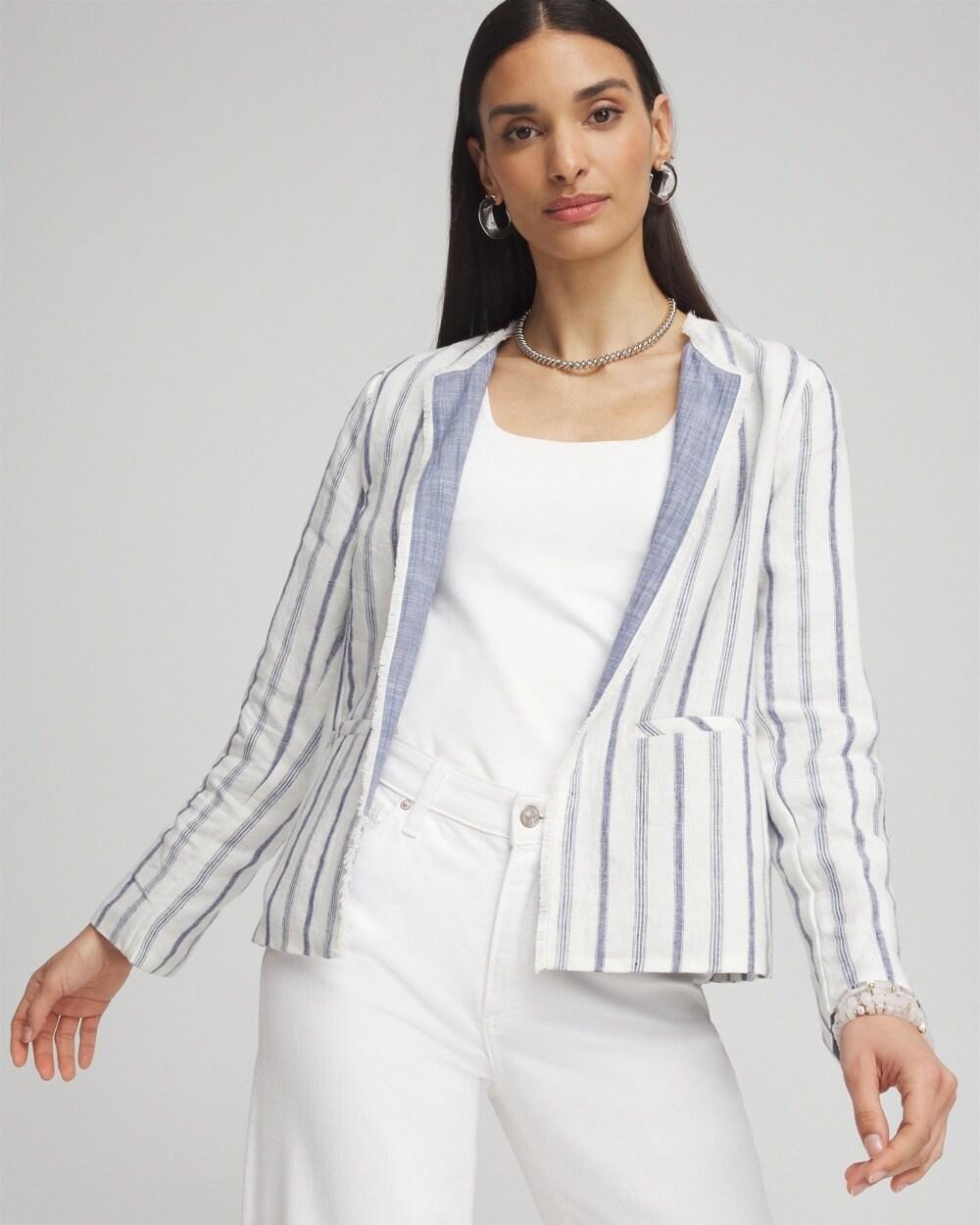 Stripe Linen Frayed Jacket Product Image