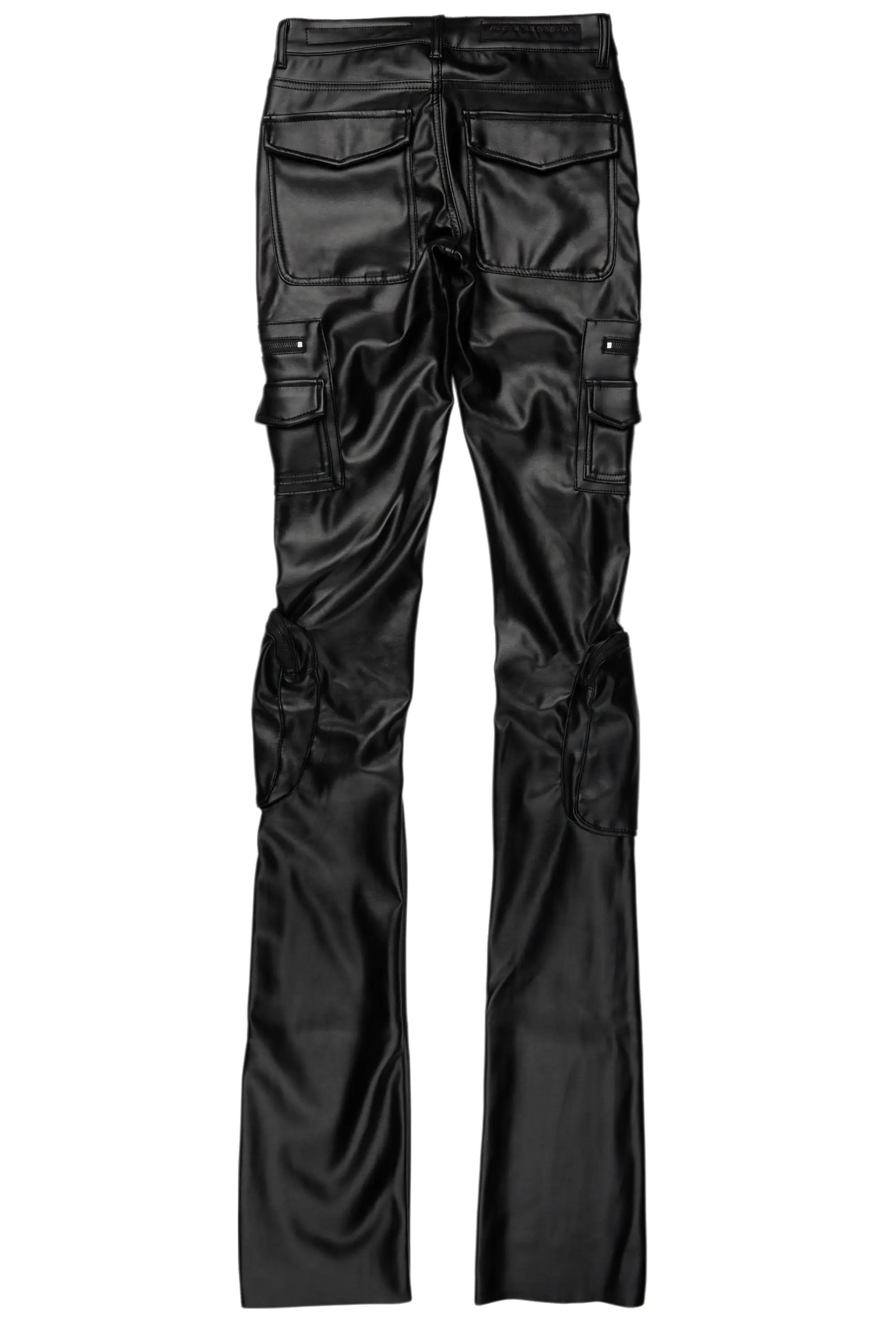 Sutton Jet Black PU Super Stacked Flare Jean Male Product Image