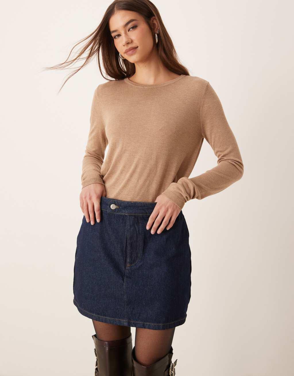 ASOS DESIGN denim tab waist pelmet skirt in indigo Product Image