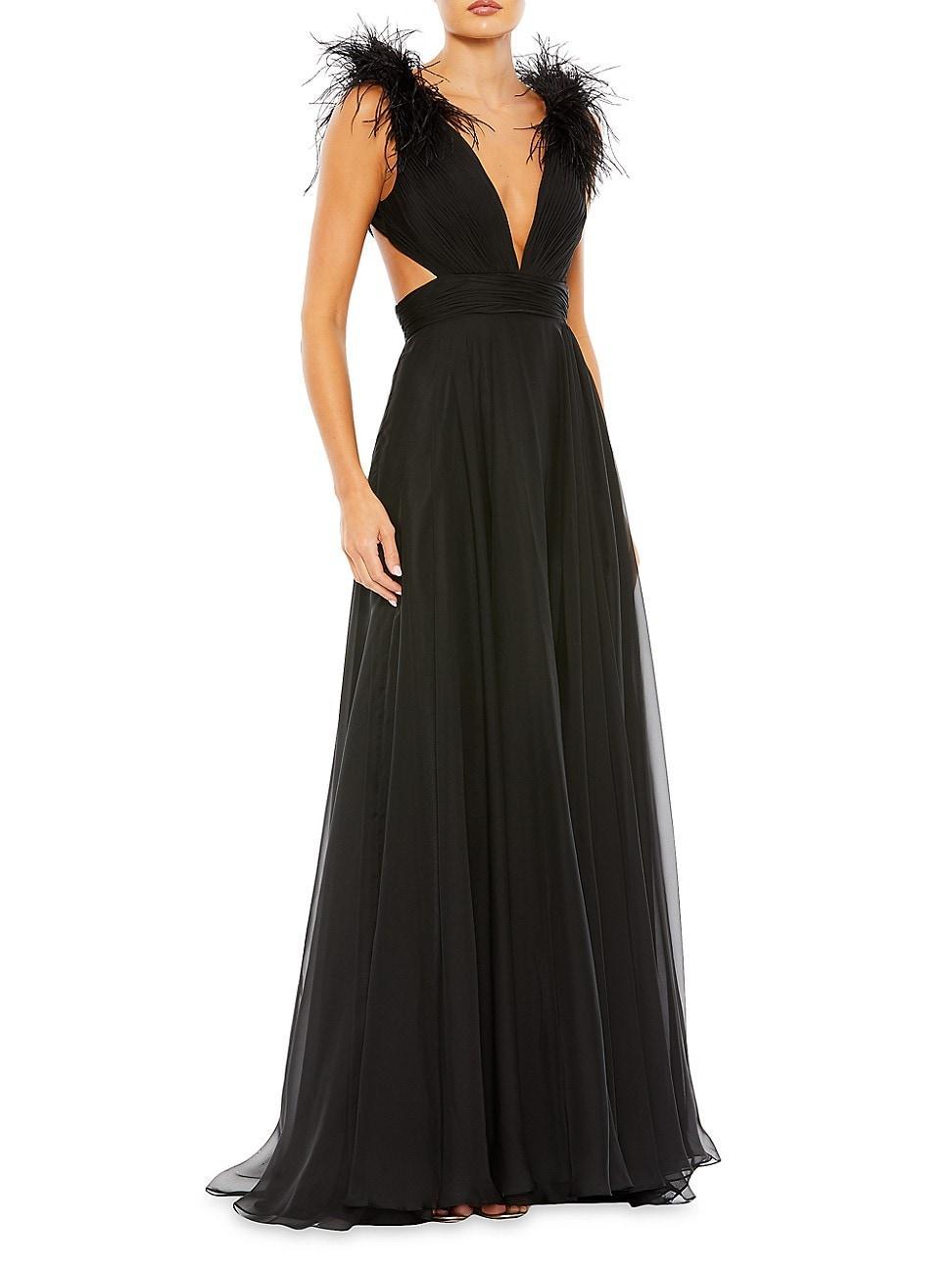 Womens Feather-Trim Gown Product Image