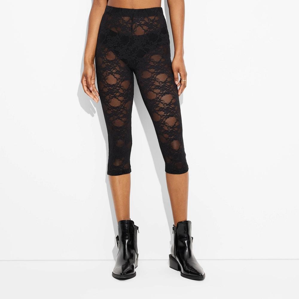 Womens High-Waisted Lace Capri Leggings - Wild Fable Black Product Image