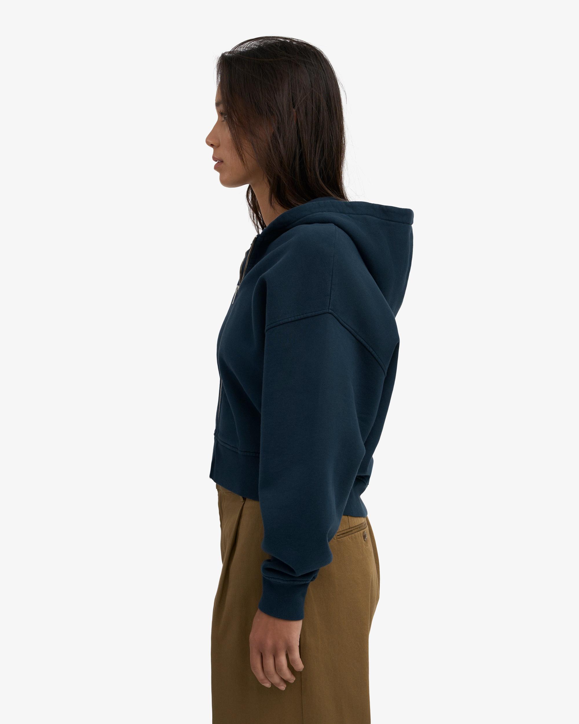 Organic Crop Zip Hood - Navy Blue Product Image