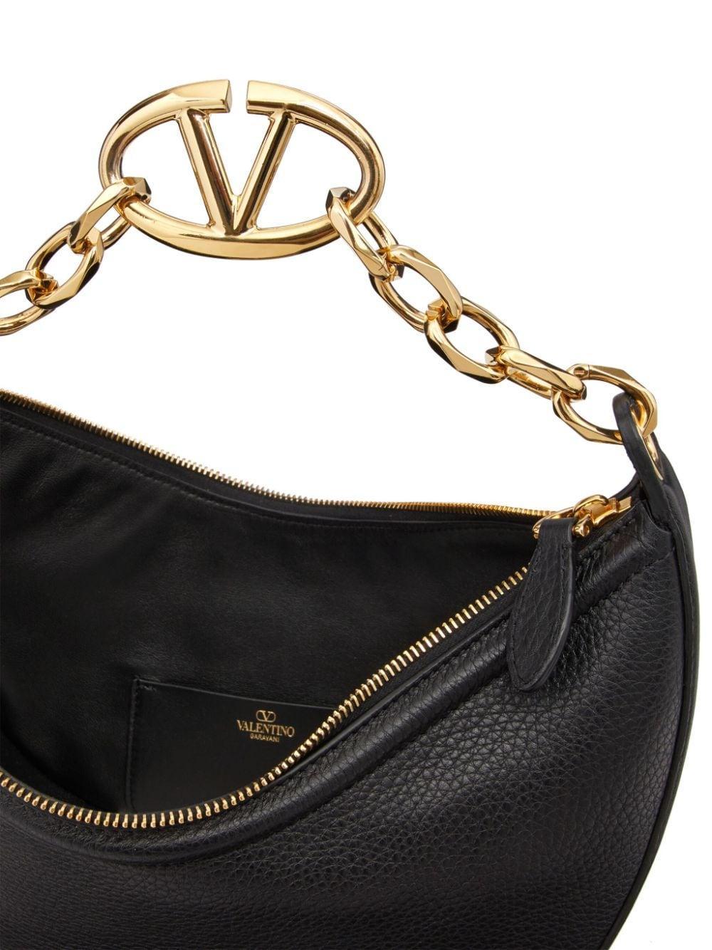 VALENTINO GARAVANI Vlogo Moon Small Leather Hobo Bag In Black Product Image