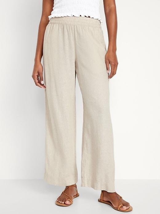 High-Waisted Linen-Blend Wide-Leg Pants Product Image