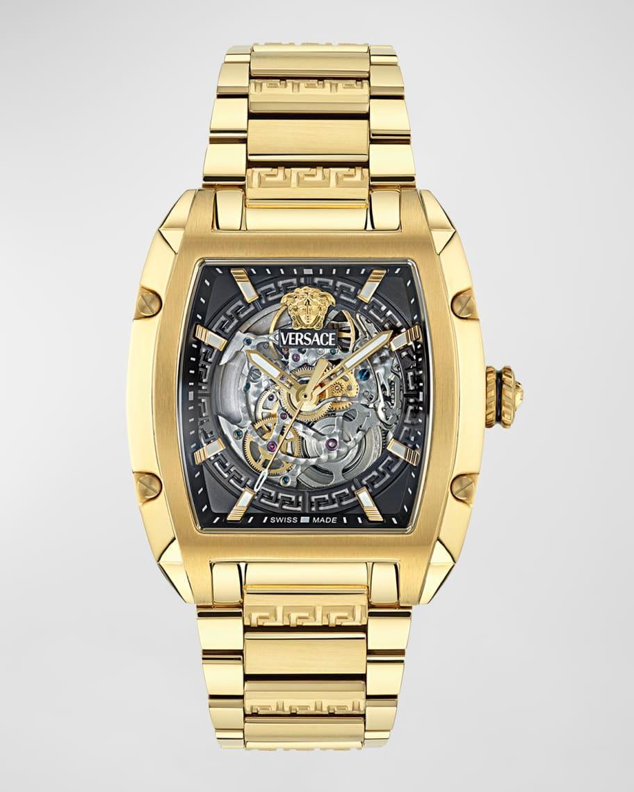 Versace Mens Dominus Skeleton Automatic Gold Tone Stainless Steel Bracelet Watch Product Image