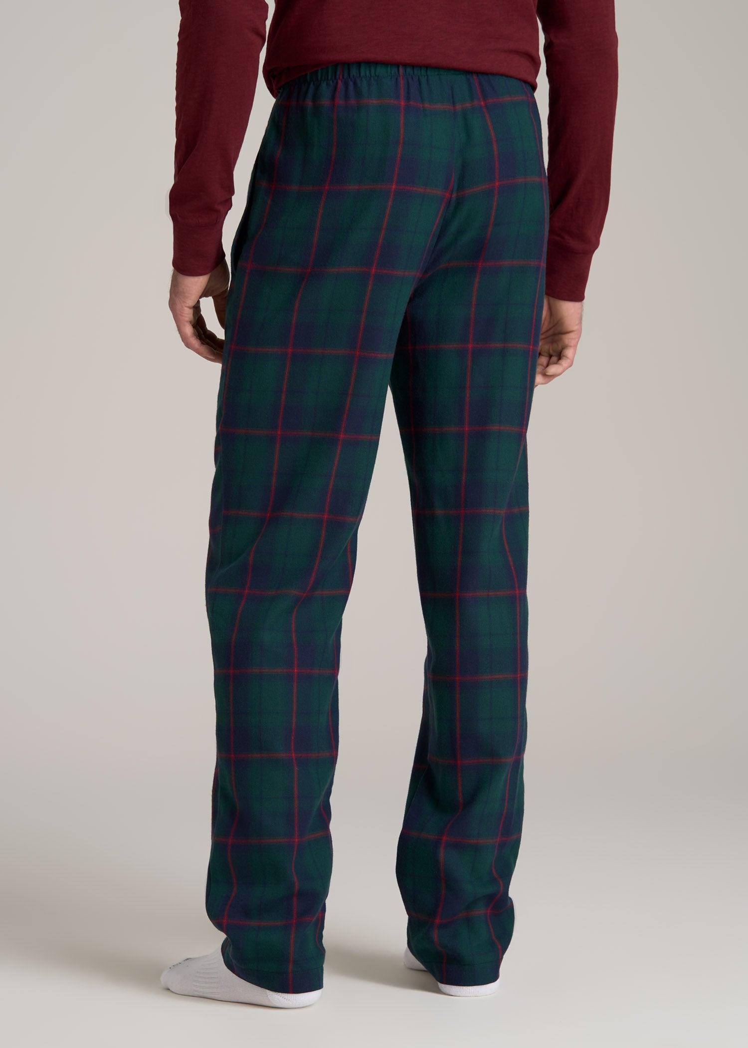 Plaid Pajama Pants for Tall Men in Green and Red Tartan Product Image