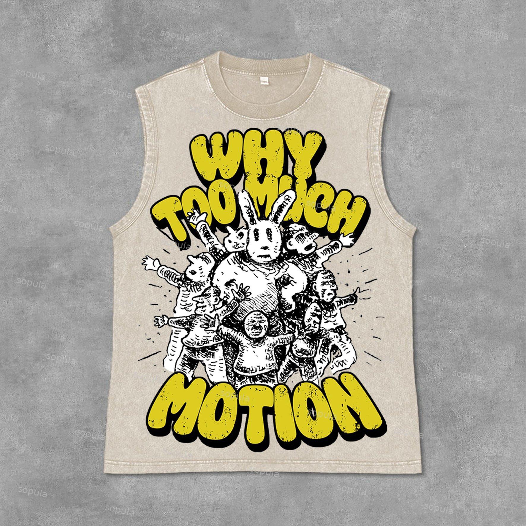 Vintage Why Too Much Motion Graphic Print Acid Washed Sleeveless Tank Top Product Image