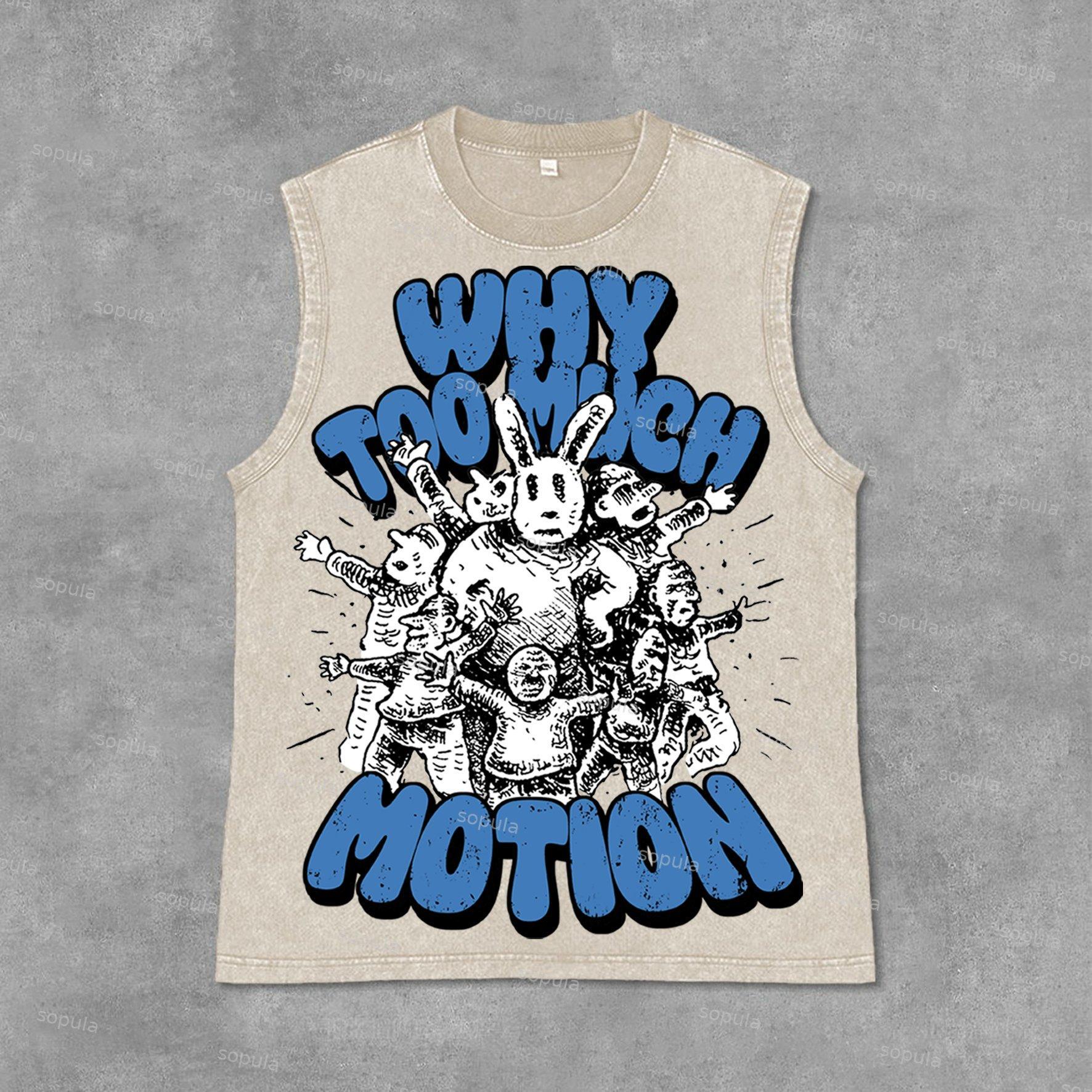 Vintage Why Too Much Motion Graphic Print Acid Washed Sleeveless Tank Top Product Image