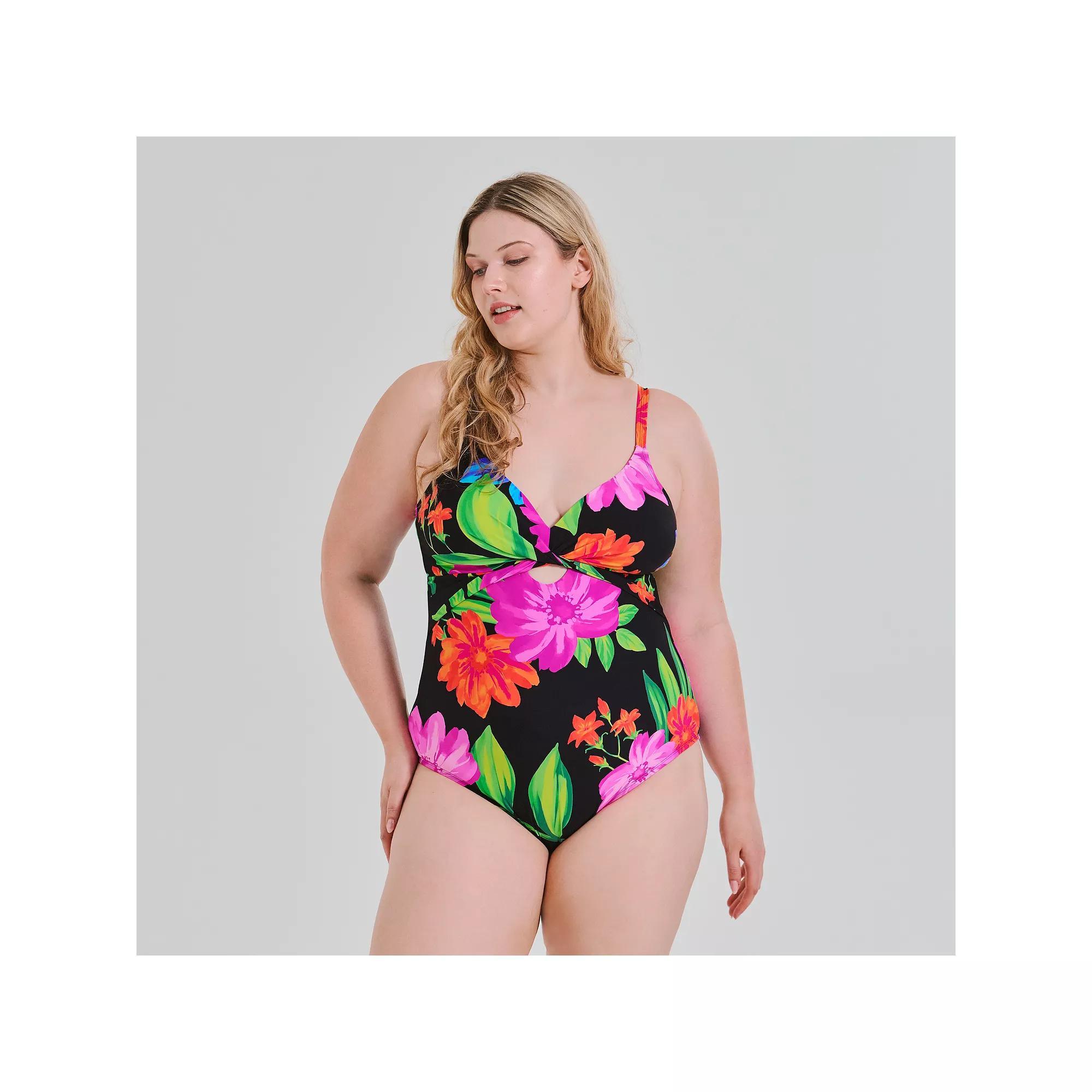 Plus Size Freshwater Wrap One-Piece Swimsuit, Women's, Size: 1XL, Black Garden Product Image