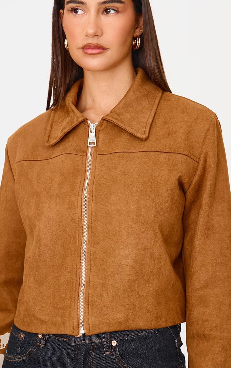 Sand Shoulder Pad Detail Faux Suede Jacket Product Image