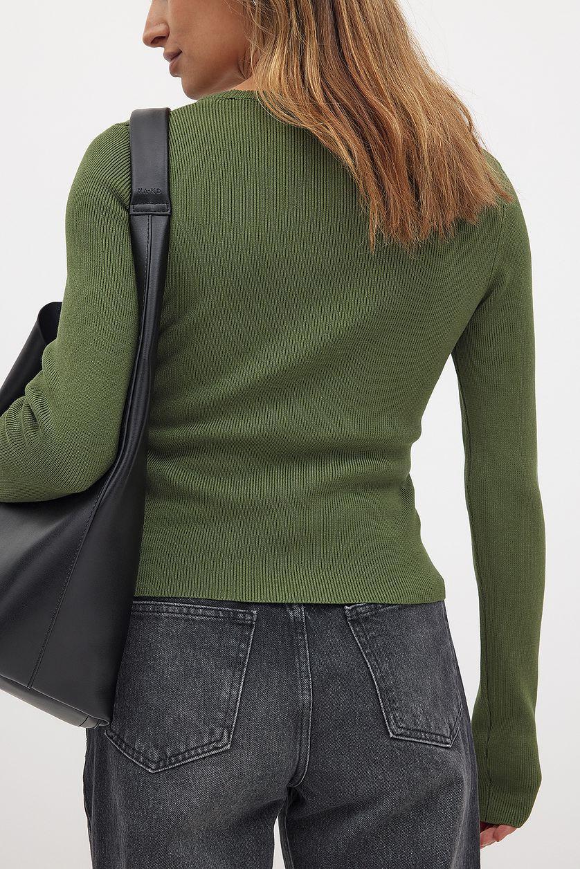 Ribbed Knitted Round Neck Top Product Image