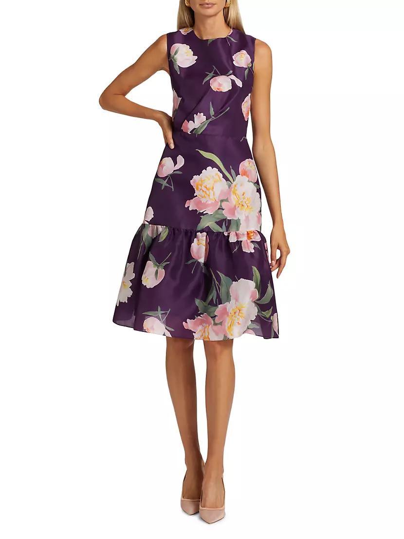 Floral Silk Gathered Midi-Dress Product Image