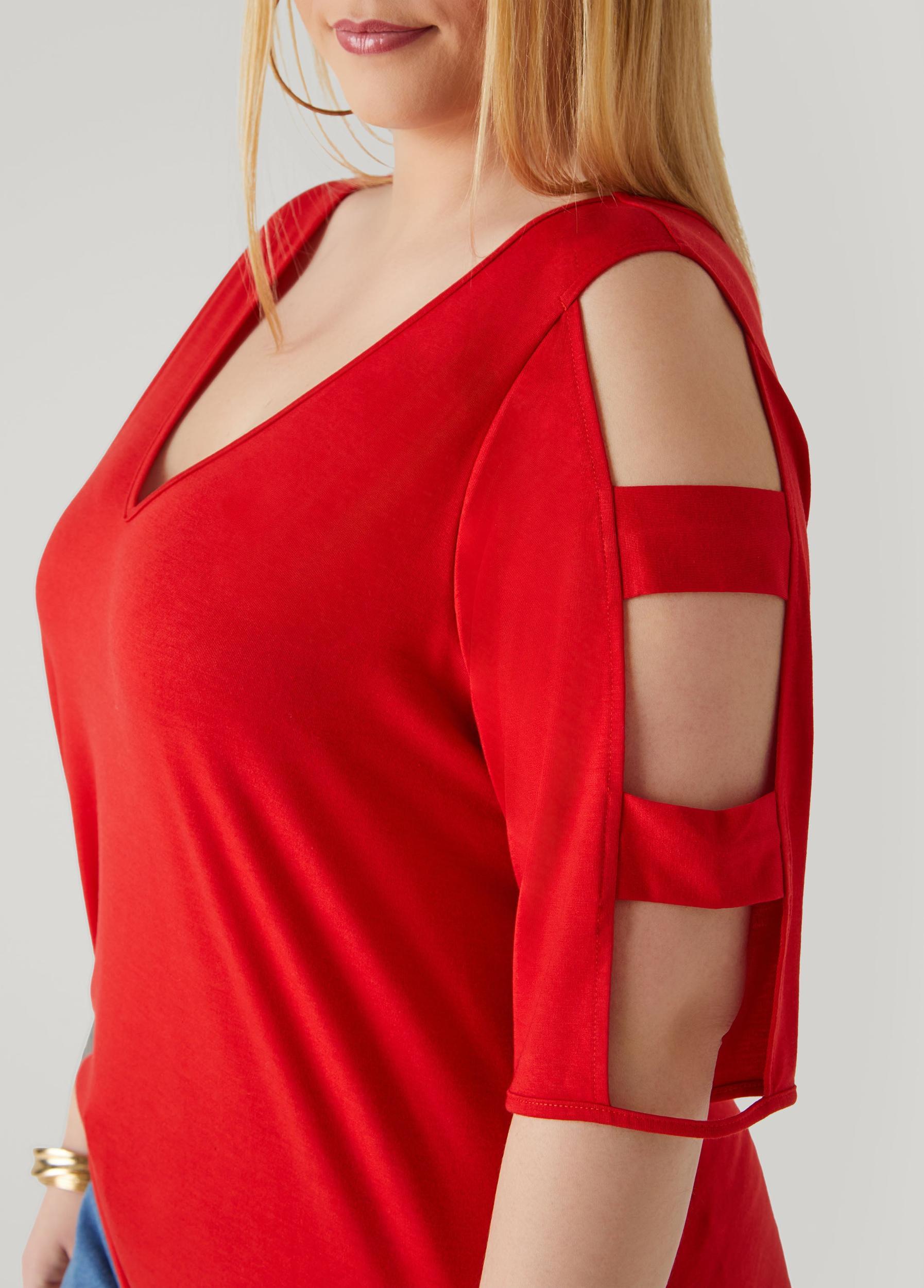 Plus Size Cutout Sleeve Jersey Top Ashley Stewart Product Image