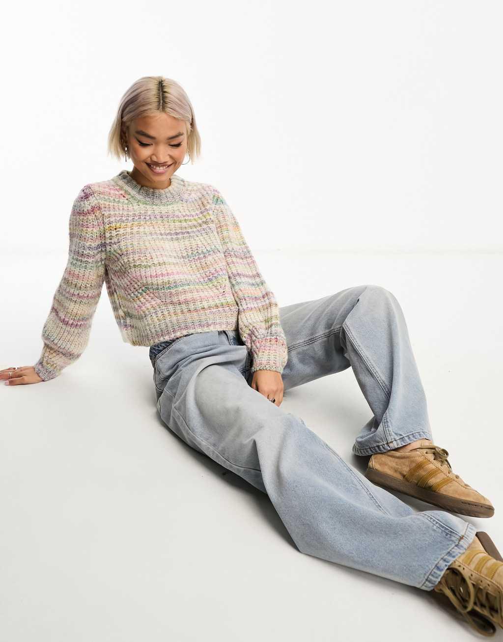 ONLY cropped sweater in multi pastel stripe  Product Image