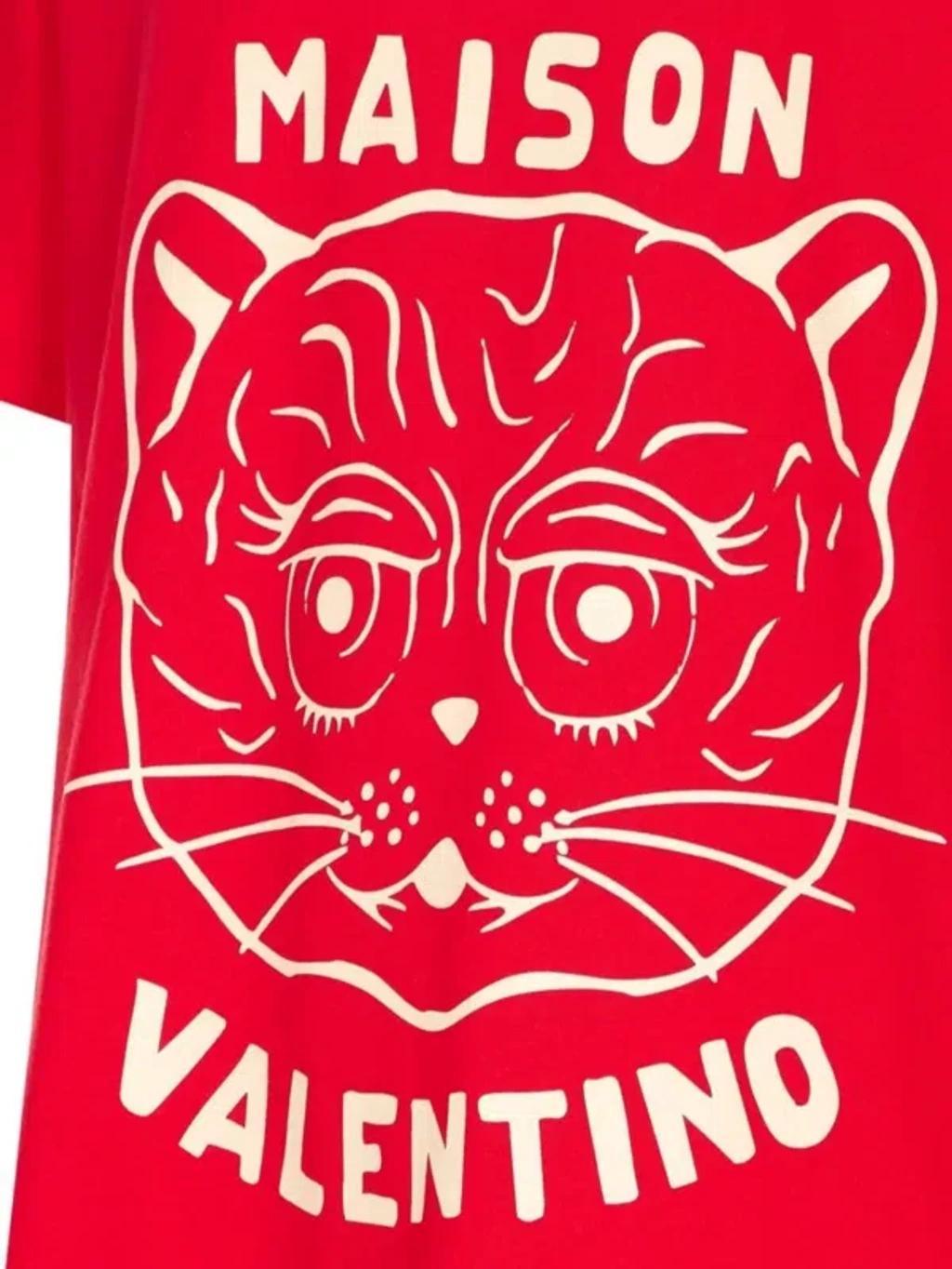 VALENTINO Graphic Print House Cat Crew Neck T-shirt In Red Product Image