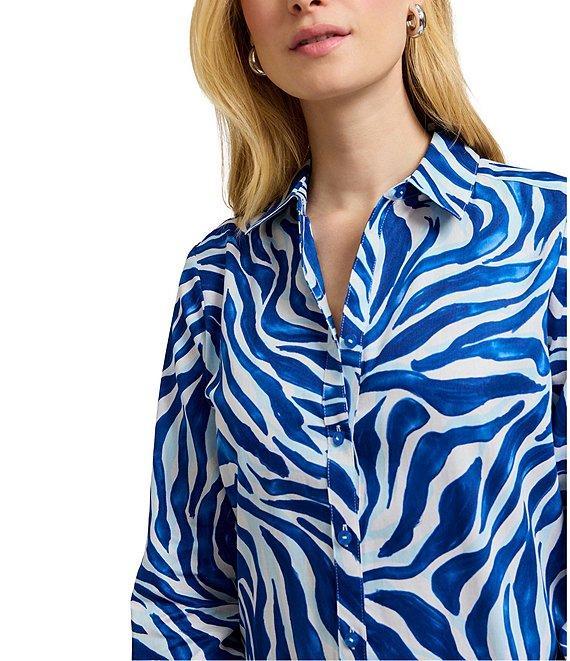 Foxcroft Zoey Zebra Print Point Collar Long Sleeve Button Front Shirt Product Image