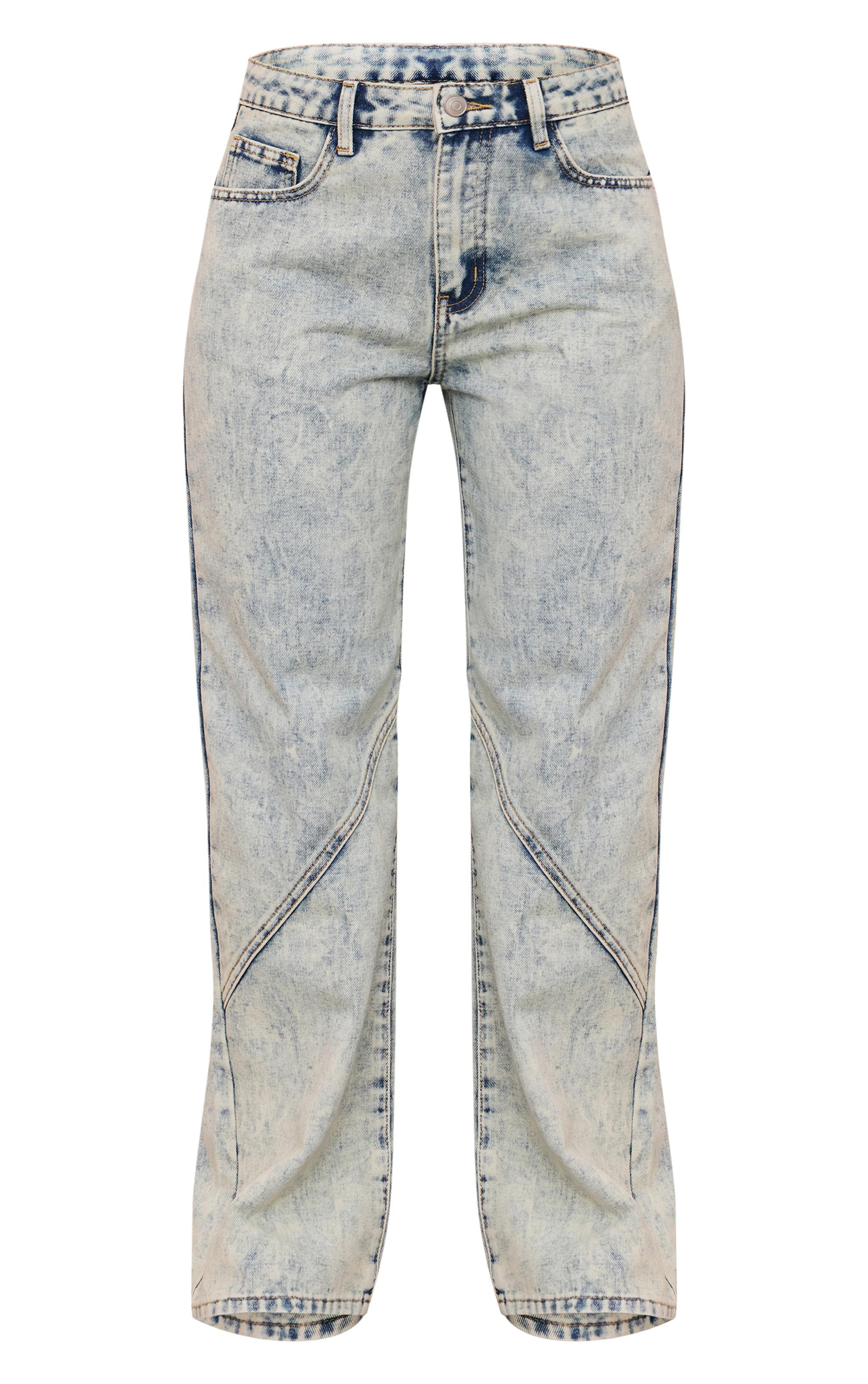 Petite Vintage Wash Denim Seam Detail Straight Leg Jeans Product Image