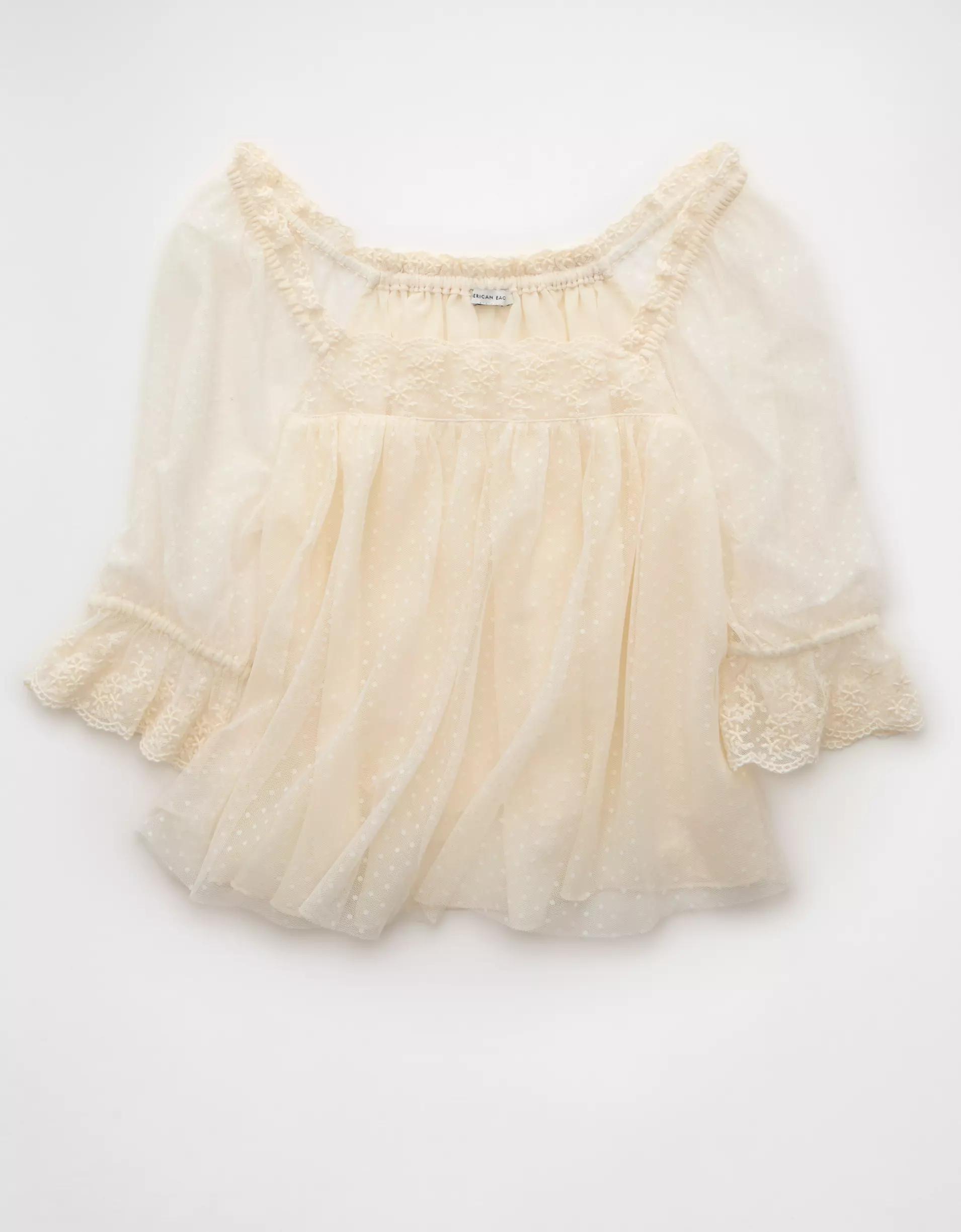 AE Square Neck Mesh Blouse Product Image