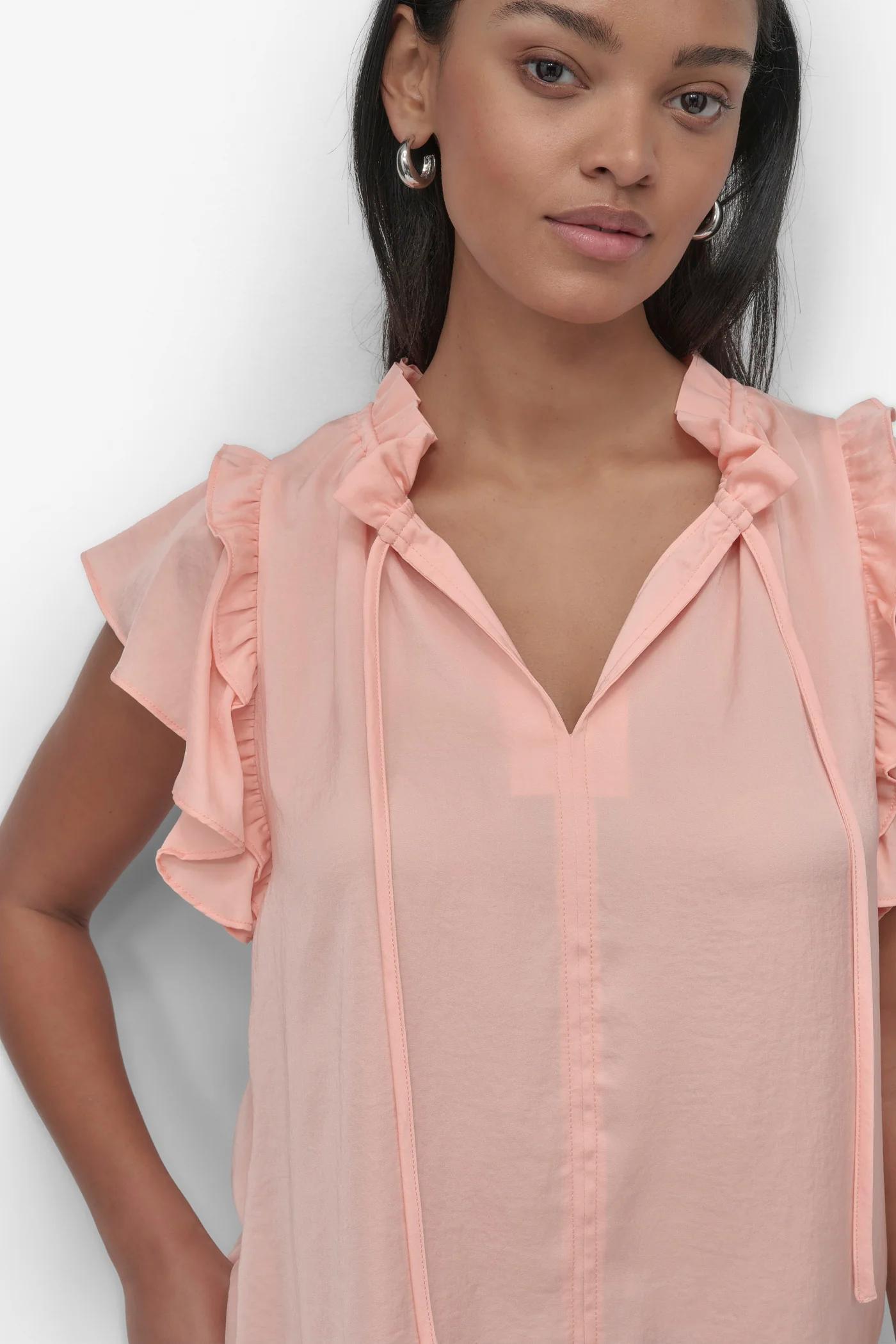 RUFFLE NECK TOP WITH FLUTTER SLEEVES Product Image