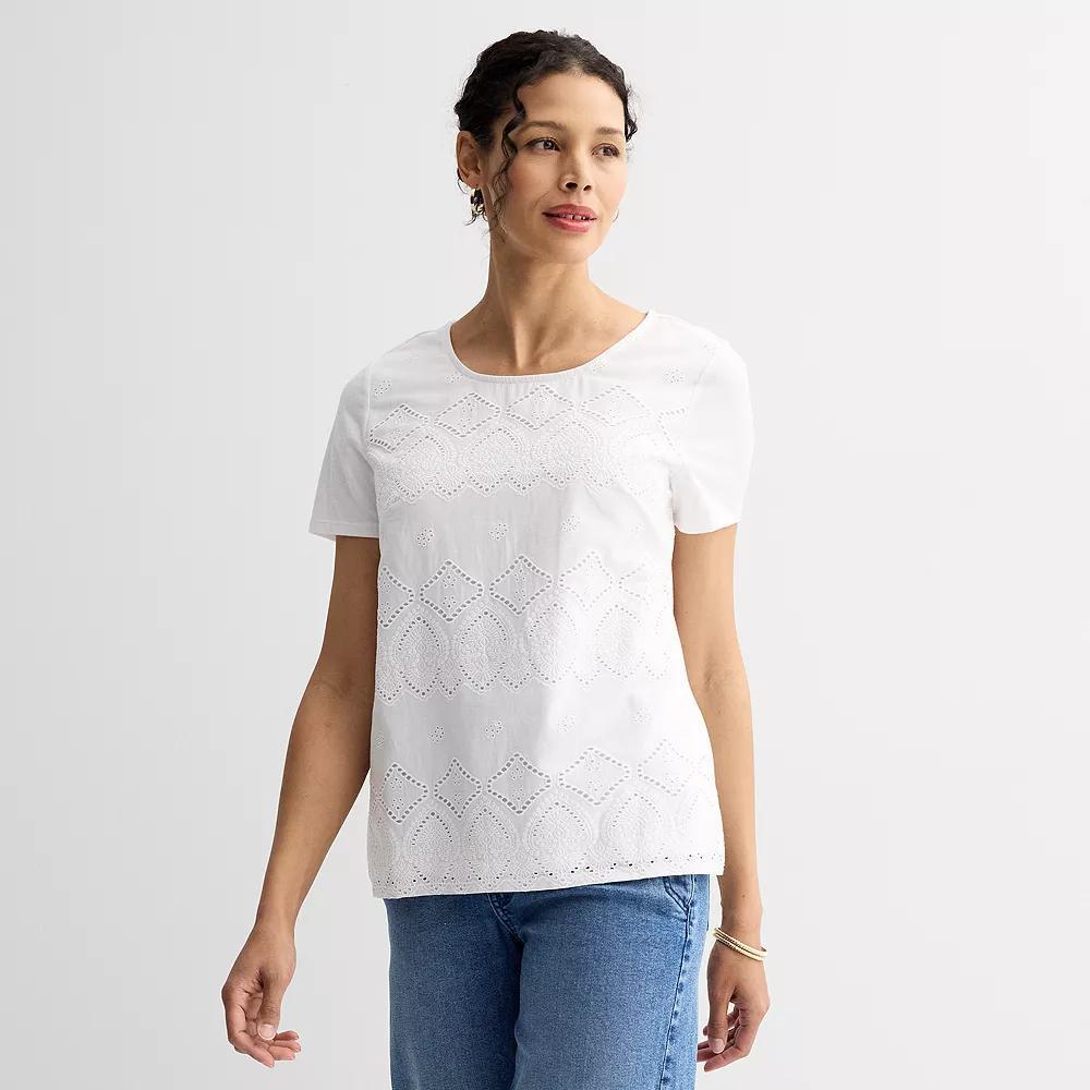Women's Croft & Barrow® Knit Tee With Eyelet Overlay, Size: XL, Bright White Product Image