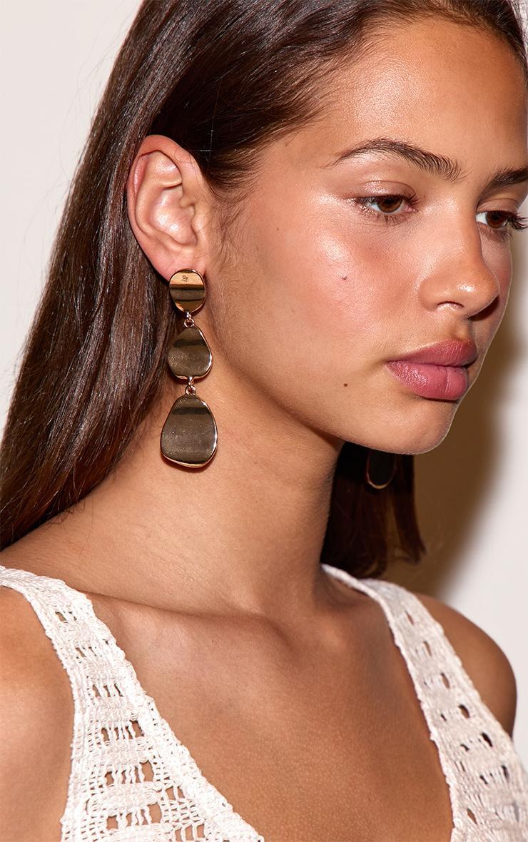 Gold Textured Layered Oval Drape Earrings Product Image