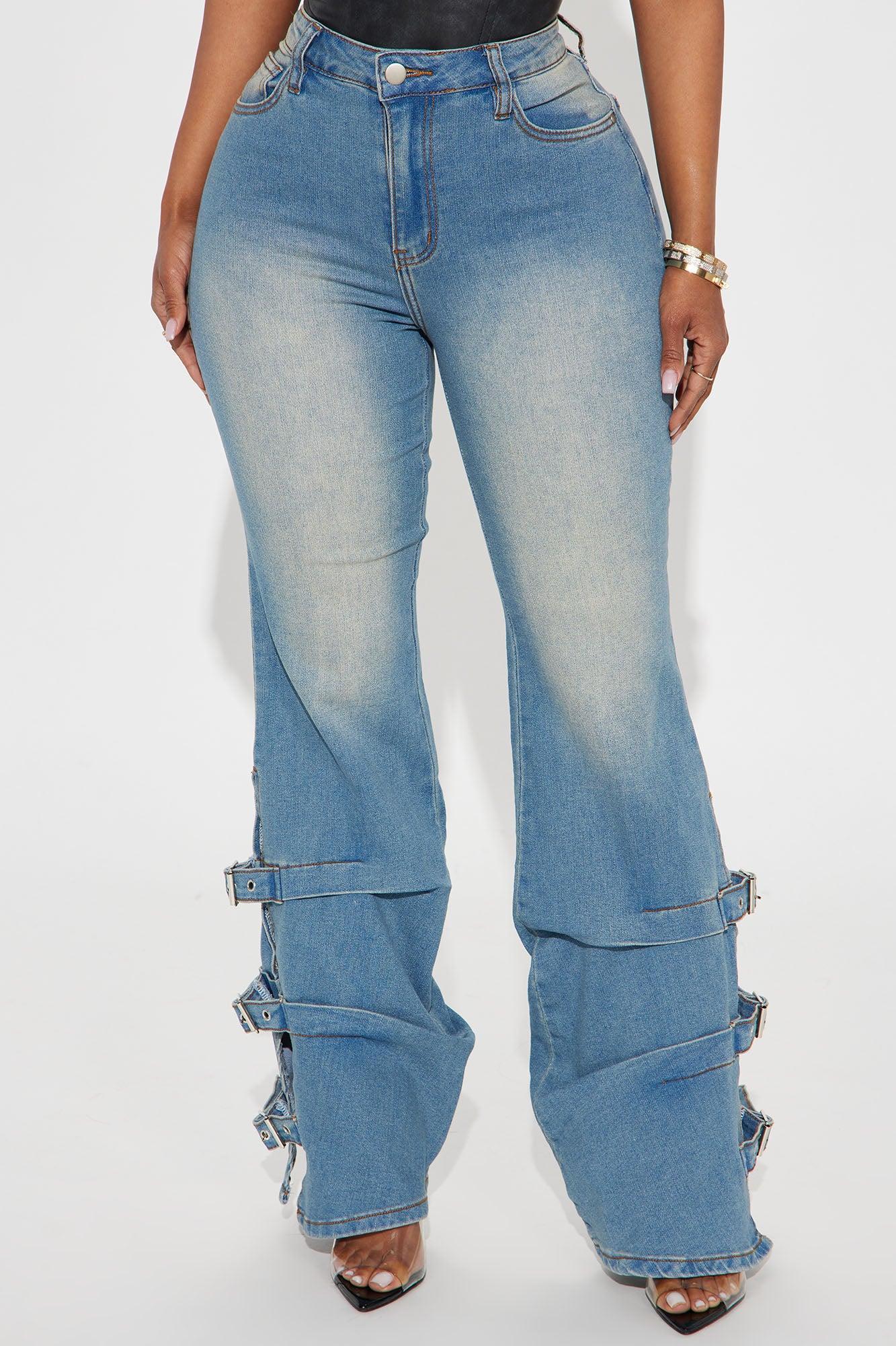 No Back Talk Stretch Buckle Stacked Flare Jeans - Vintage Wash Product Image