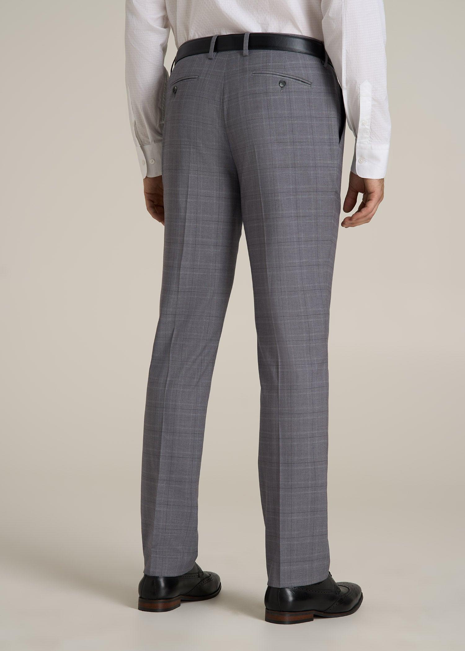 Suit Trousers for Tall Men in Light Grey Plaid Male Product Image