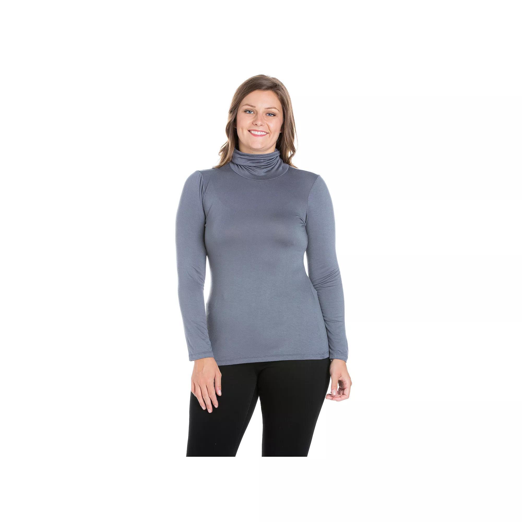 Plus Size 24Seven Comfort Apparel Classic Long Sleeve Turtleneck, Women's, Size: 1XL, Grey Product Image